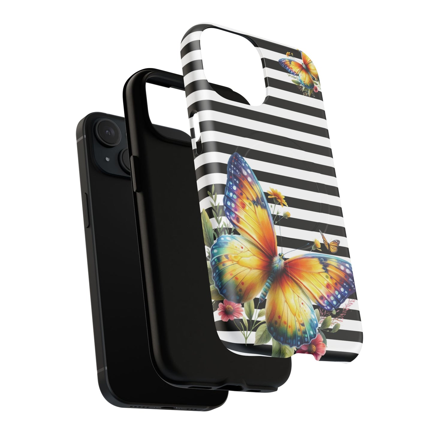 Botanic Flight Tough iPhone Magnetic Cases, Floral iPhone Cover, Stylish Tech Accessory, Gift for Nature Lovers, Butterfly Design, Unique Phone Protector