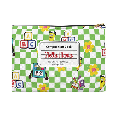 Personalized Green SchoolYard Chic Composition Book Inspired Accessory Pouch, Kids School Supplies, Classroom Organizer, Teacher Gift, Fun Stationery Case, Back to School