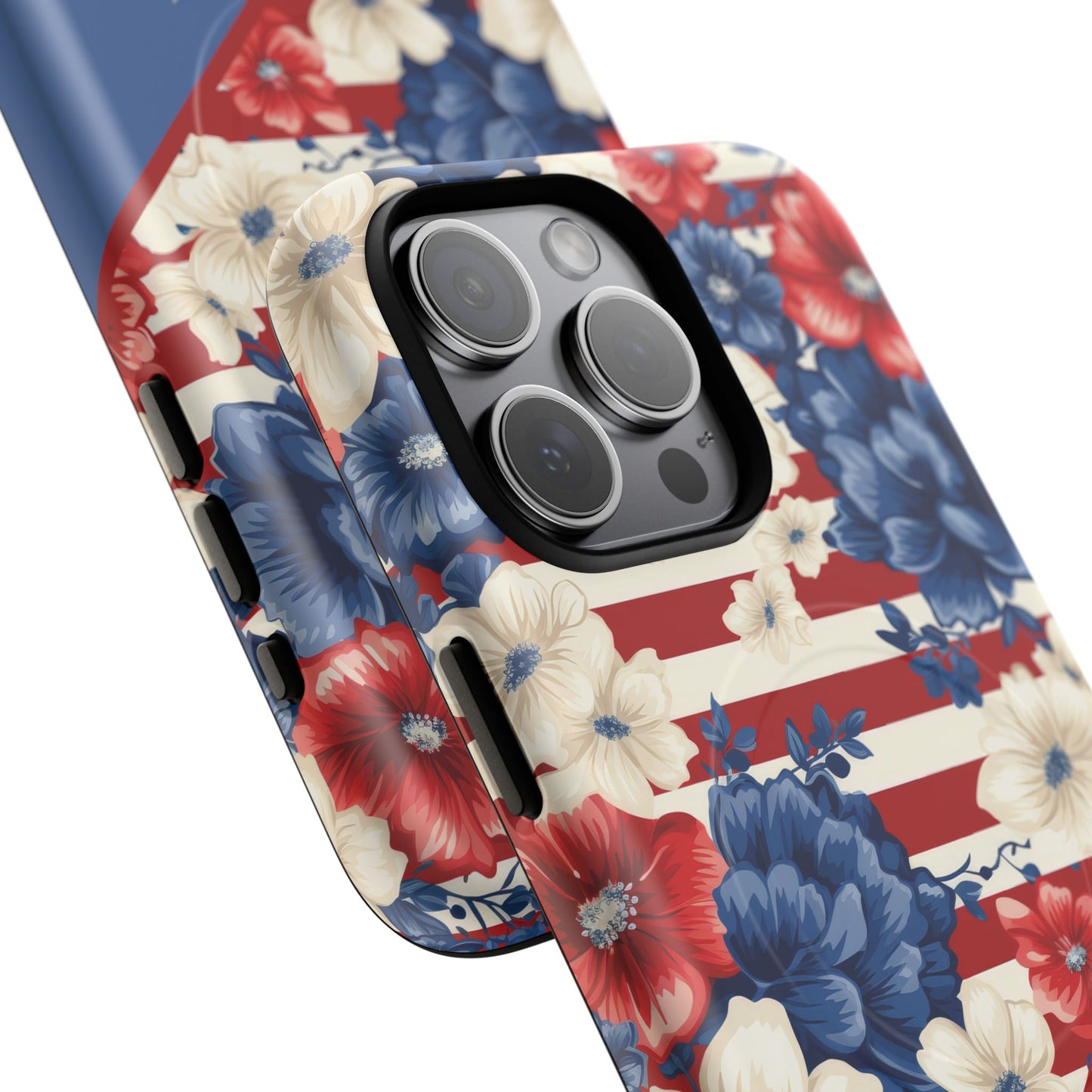 Personalized Stars, Stripes & Petals Tough Magnetic MagSafe Case, Patriotic Cover, Floral Design, Durable Protection, Gift for Her, Summer Vibes