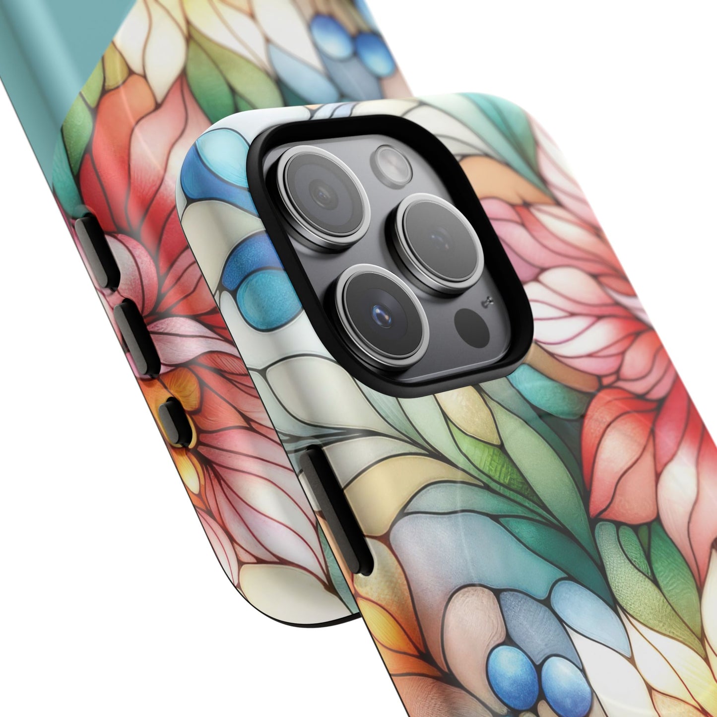 Personalized Radiant Gardenlight Stained Glass Tough MagSafe Magnetic Case, Vibrant Flower Cover, Durable Protective Case, Unique Gift for Her, Spring Elegance, iPhone® 13, 14, 15, 16, 17, Pro, Pro Max, Plus Cases.