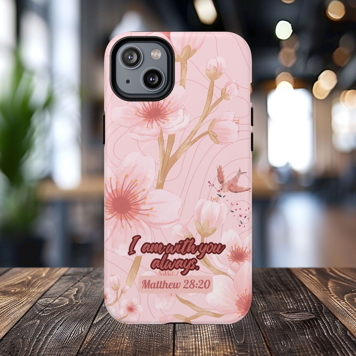 I am with You Always Matthew 28:20, Inspirational Gift, Floral Bible Verse, Magnetic Tough MagSafe® iPhone®, 13, 14, 15, 16, 17, Pro, Pro Max, Plus Cases.