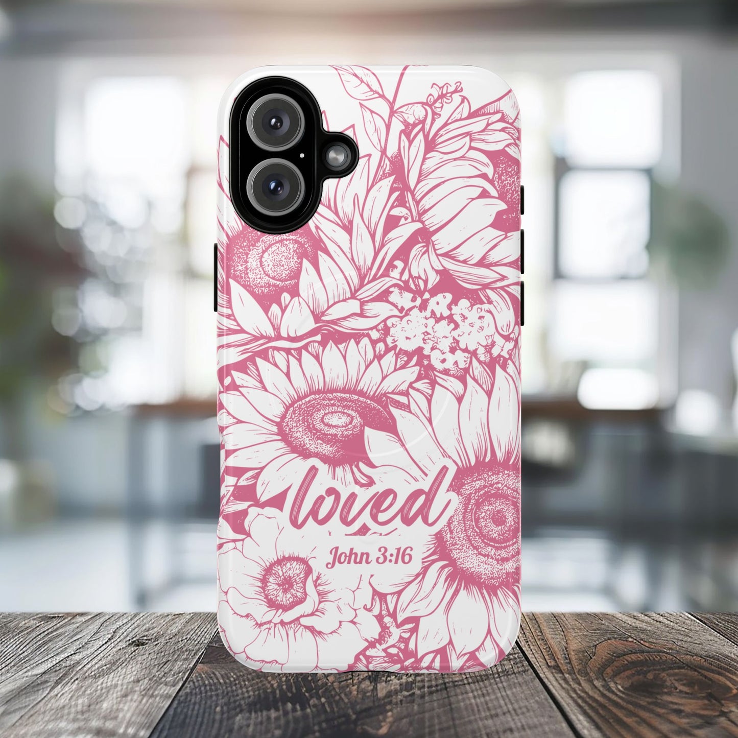 Loved John 3:16, Inspirational Gift, Tough iPhone Magnetic Case Scripture, Sunflower Bible Verse, MagSafe® iPhone® Tough Case, iPhone 14, iPhone 15, iPhone 16, Pro, Pro Max, Plus