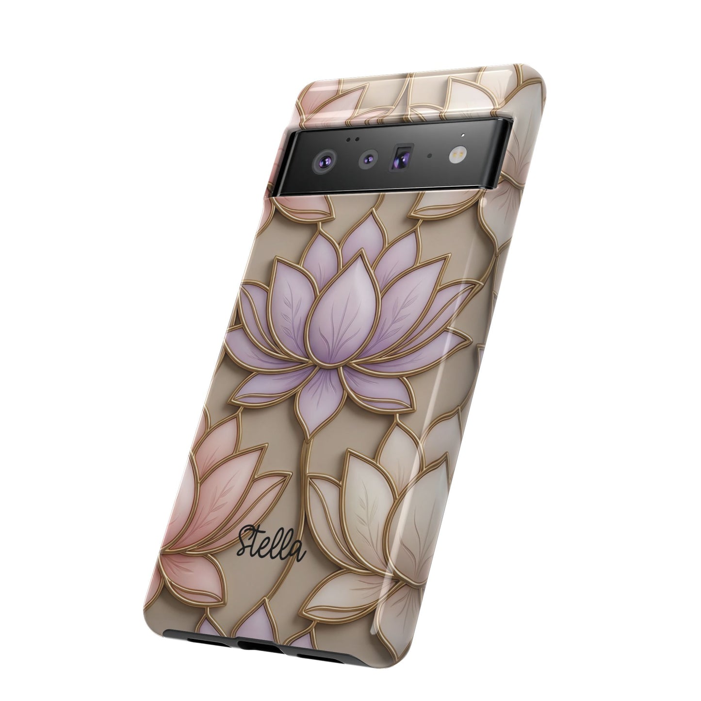 Personalized Lotus Floral Stained Glass Effect Tough Phone Case