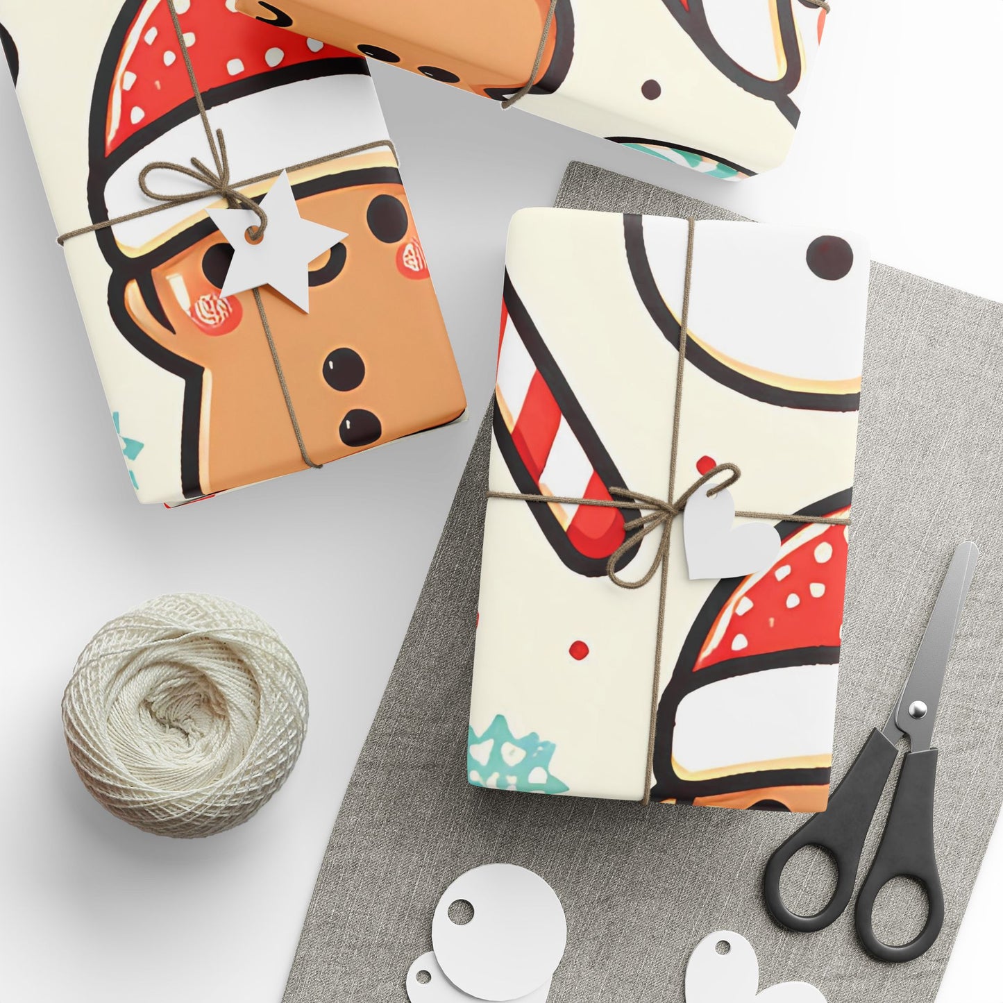Wrapping Papers - Cream Ginger Bread Holiday Collection - Matte or Glossy Finish - 90gsm Paper