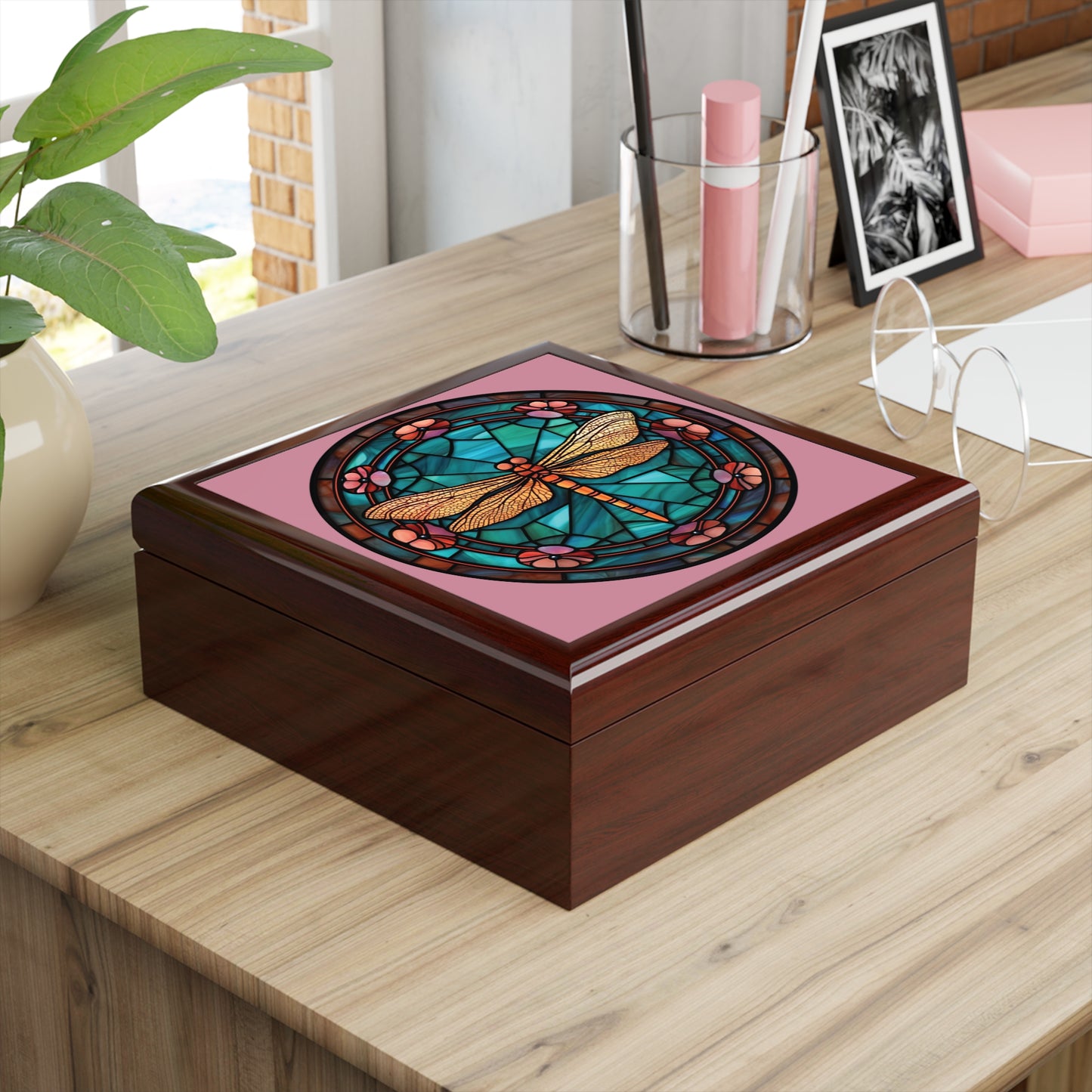 Dragonfly Stained Glass Jewelry Box — Decorative Trinket & Keepsake Case