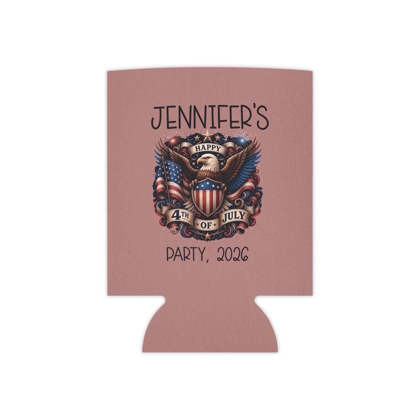 Personalized 4th of July Can Cooler — Custom Name Patriotic Eagle