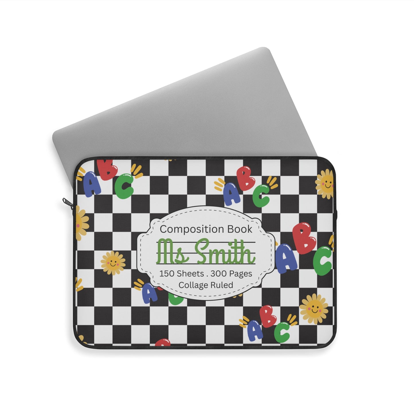 Personalized Schoolyard Chic Laptop Sleeve with Composition Book Inspired Design, Educational Gift for Teachers, Classroom Organization, Back to School, Unique Teacher Accessory