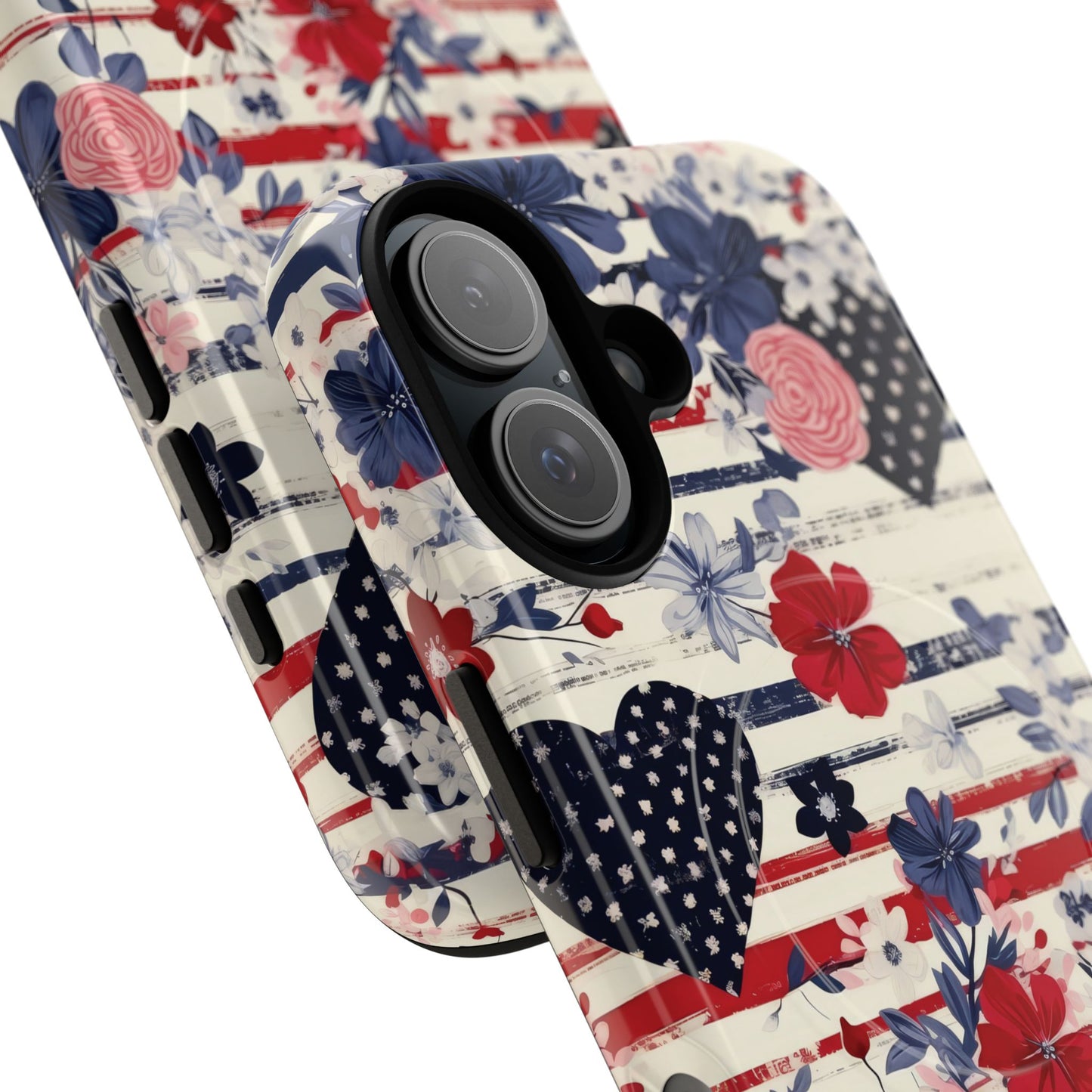 Patriotic Floral Phone Case, Tough Magnetic Cases, American Flag Design, Gift for Her, Independence Day Accessories