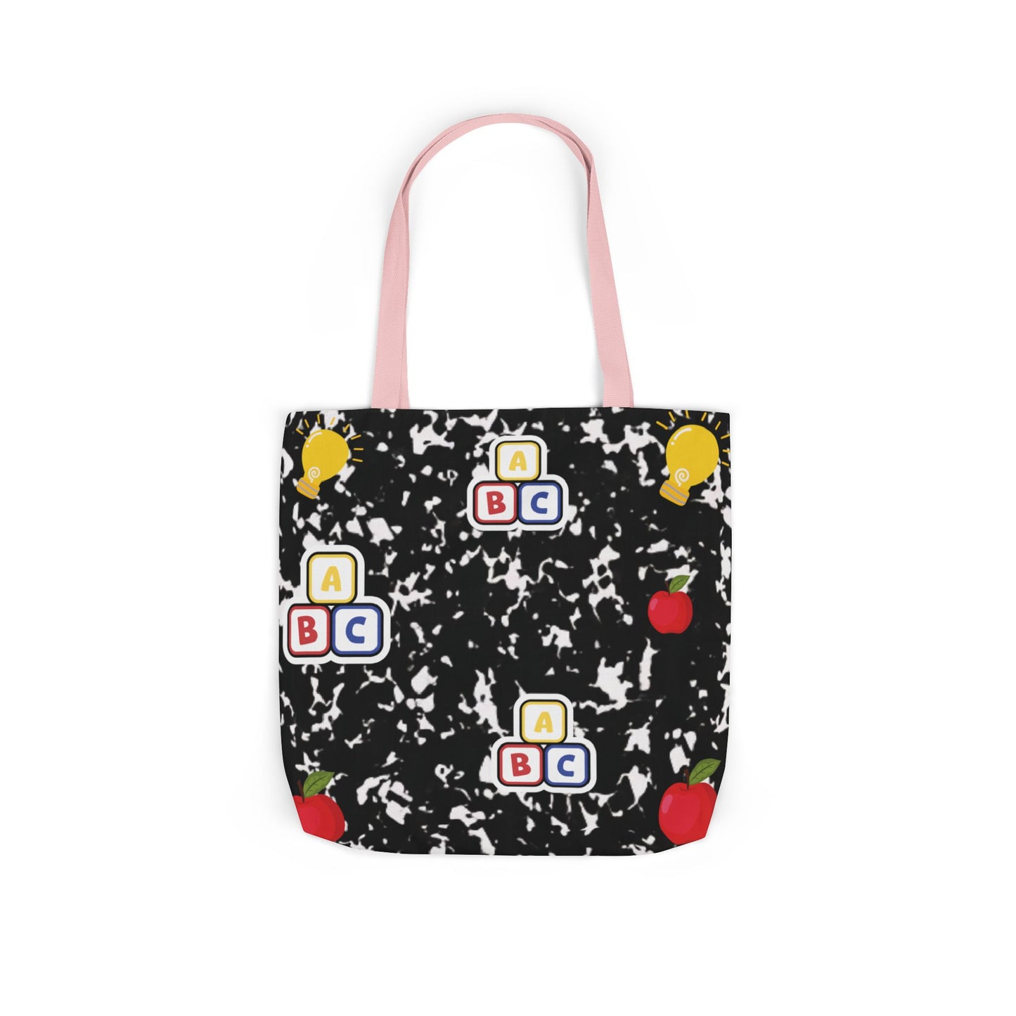 Personalized Black Composition Book Inspired Canvas Tote Bag with Colorful Straps, Cute School Bag, Eco-Friendly Tote, Back to School Shopping Bag, Teacher Gift Idea
