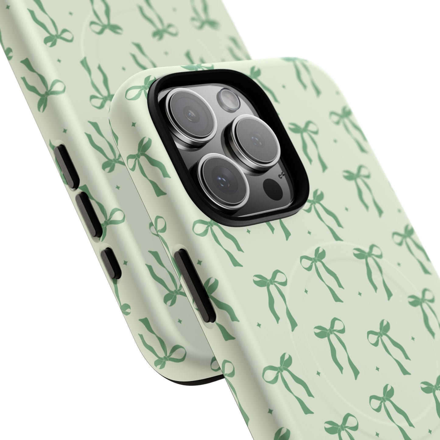 Elegant Ribbon iPhone Case, Stylish Magnetic iPhone Case, Chic iPhone Cover, Green Bow Design, Gift for Her, Everyday Essential, Coquette iPhone Case