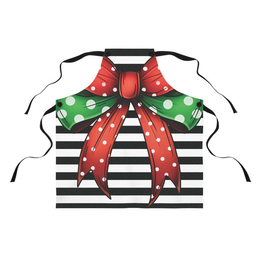 Striped Red Bow Apron with Detachable Straps - Lightweight Cooking Accessory