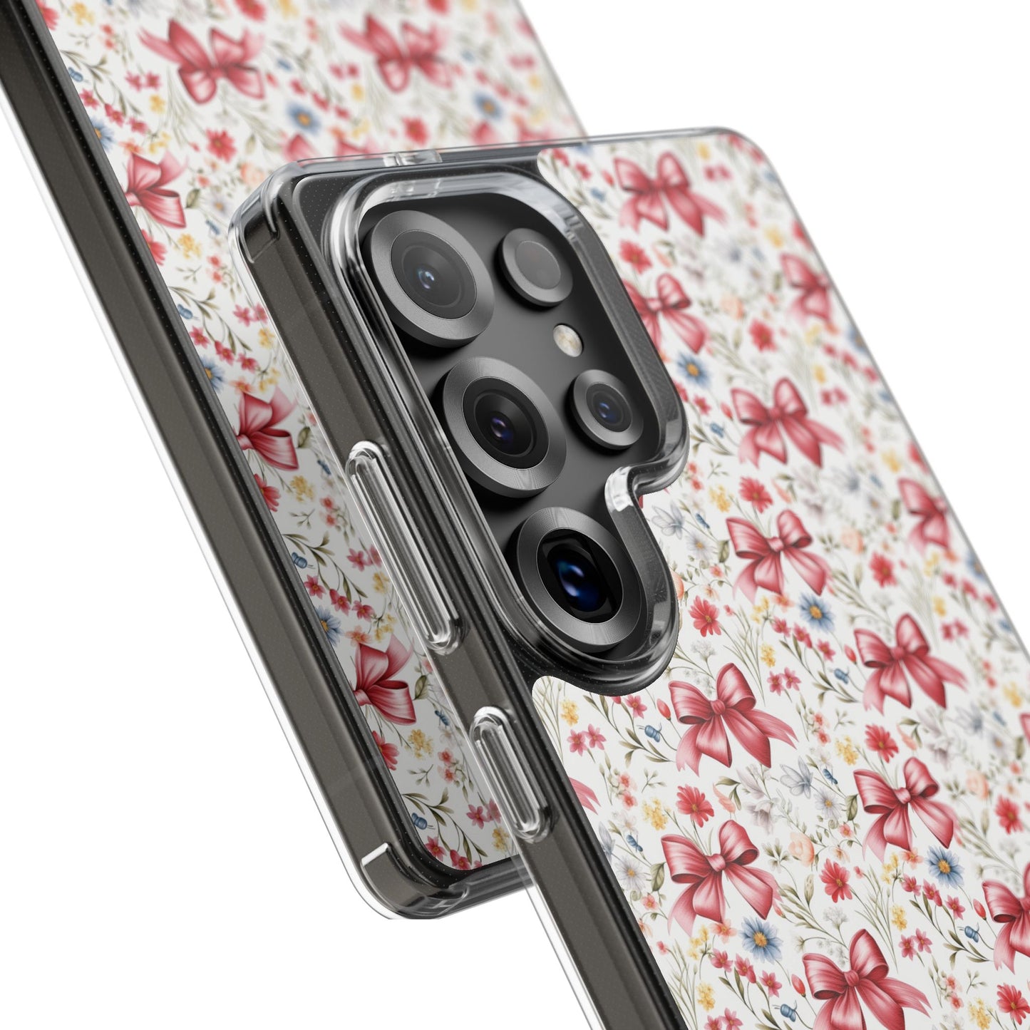 Personalized Rosette Coquette Floral Bow Clear iPhone, Samsung Cases — Custom Name Phone Cover