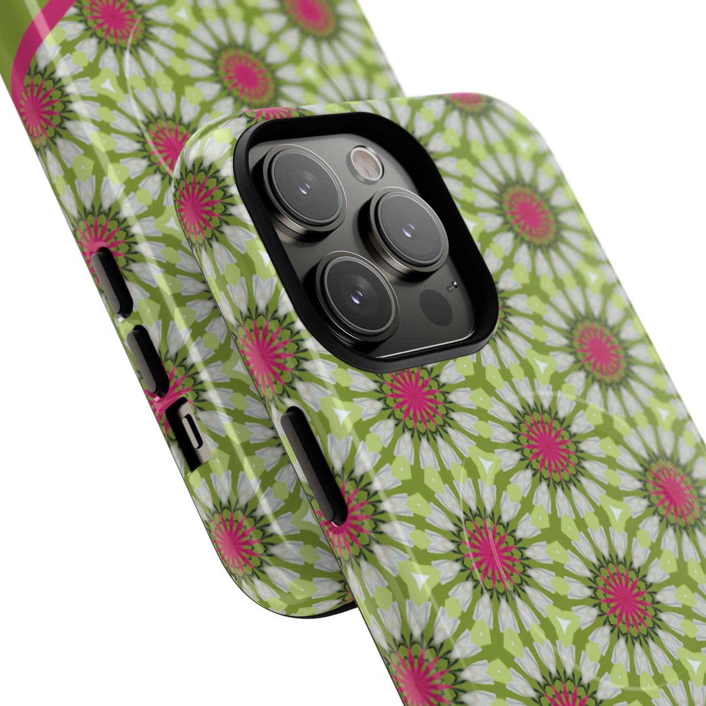 Personalized Meadow Mandala Bloom Vibrant Flower  — Green & Pink Geometric Daisy Design