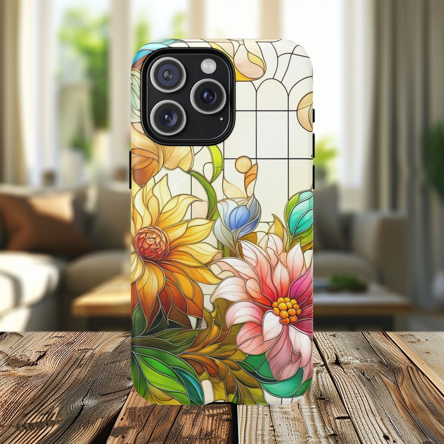 Floral Stained Glass Reverie Tough iPhone Magnetic Case, iPhone Cover, Protective Case, Flower Design, Gift for Her, Nature Lover