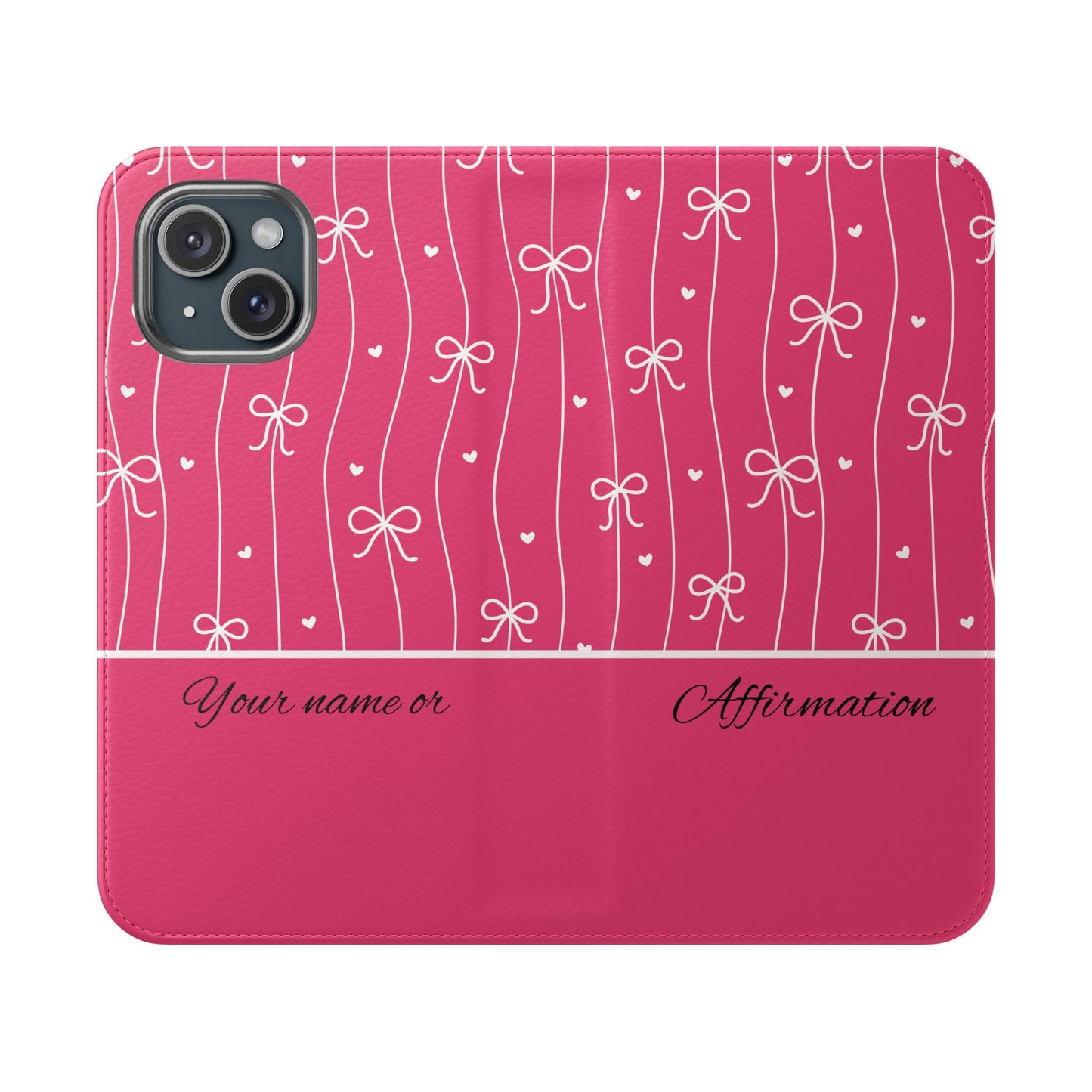 Personalized Pink Bow Coquette Flip iPhone and Samsumg Case — Custom Name or Affirmation Wallet Cover