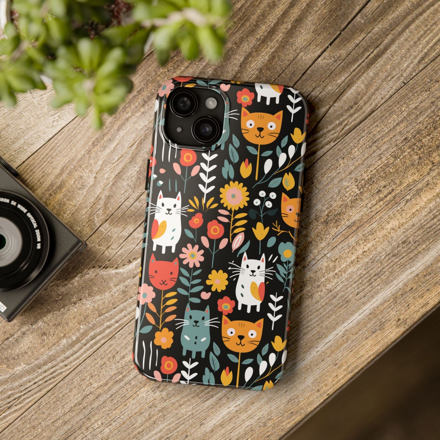 Whimsical Feline Garden iPhone and Samsung Tough Phone Cases,