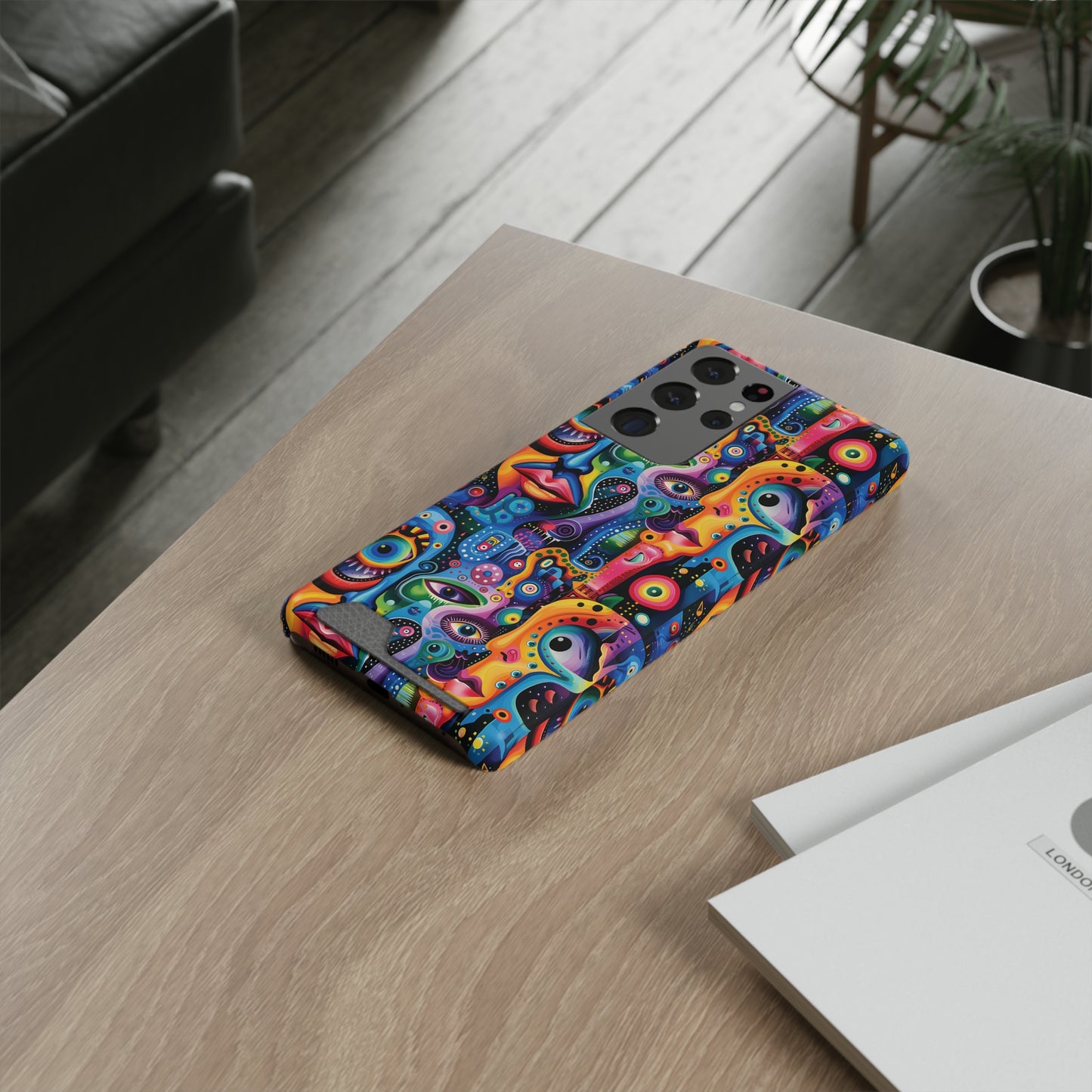 Psychedelic Visions Phone Case with Card Holder - Colorful and Stylish Design for Creatives