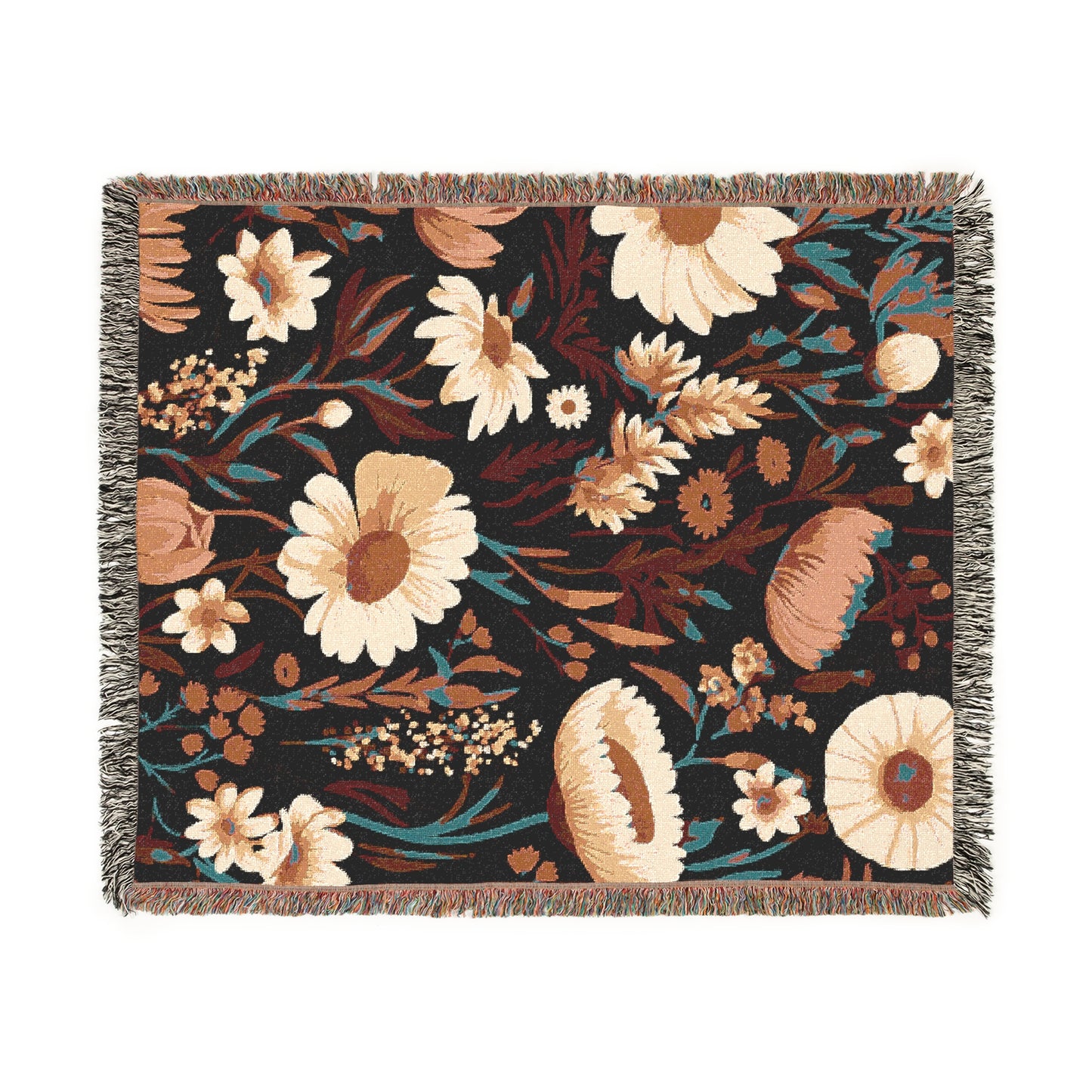 Blossom Elegance: Noir Garden Tapestry Woven Blanket
