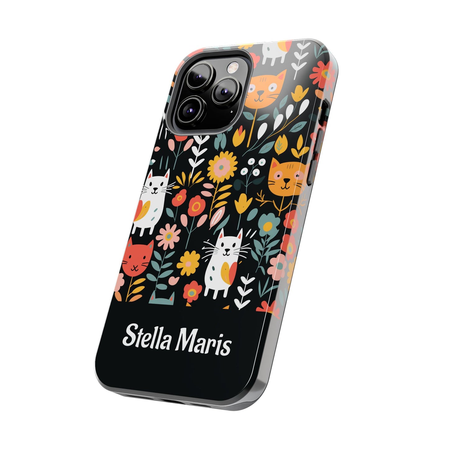 Personalized Whimsical Feline Garden Tough Phone Case — Custom Name iPhone & Samsung