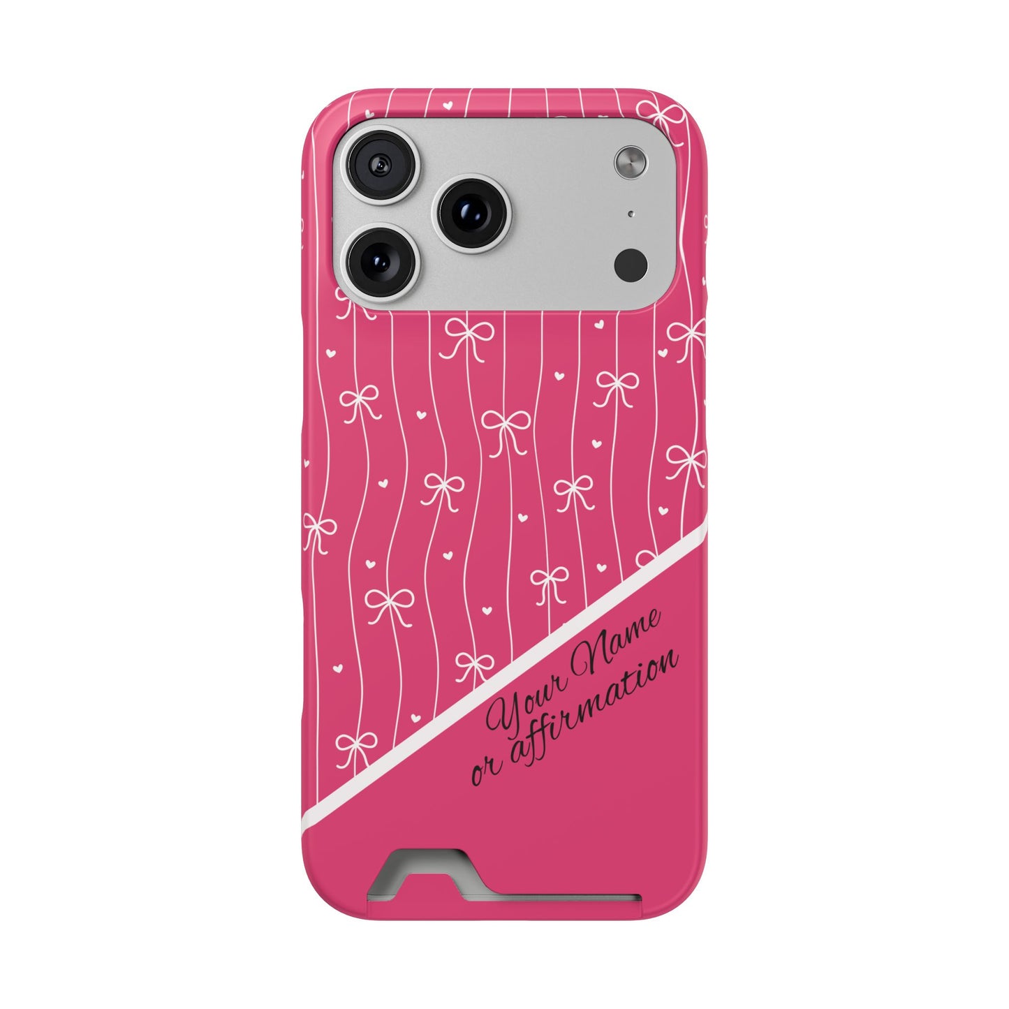 Personalized Pink Bow Coquette iPhone and Samsung Card Case — Custom Name or Affirmation