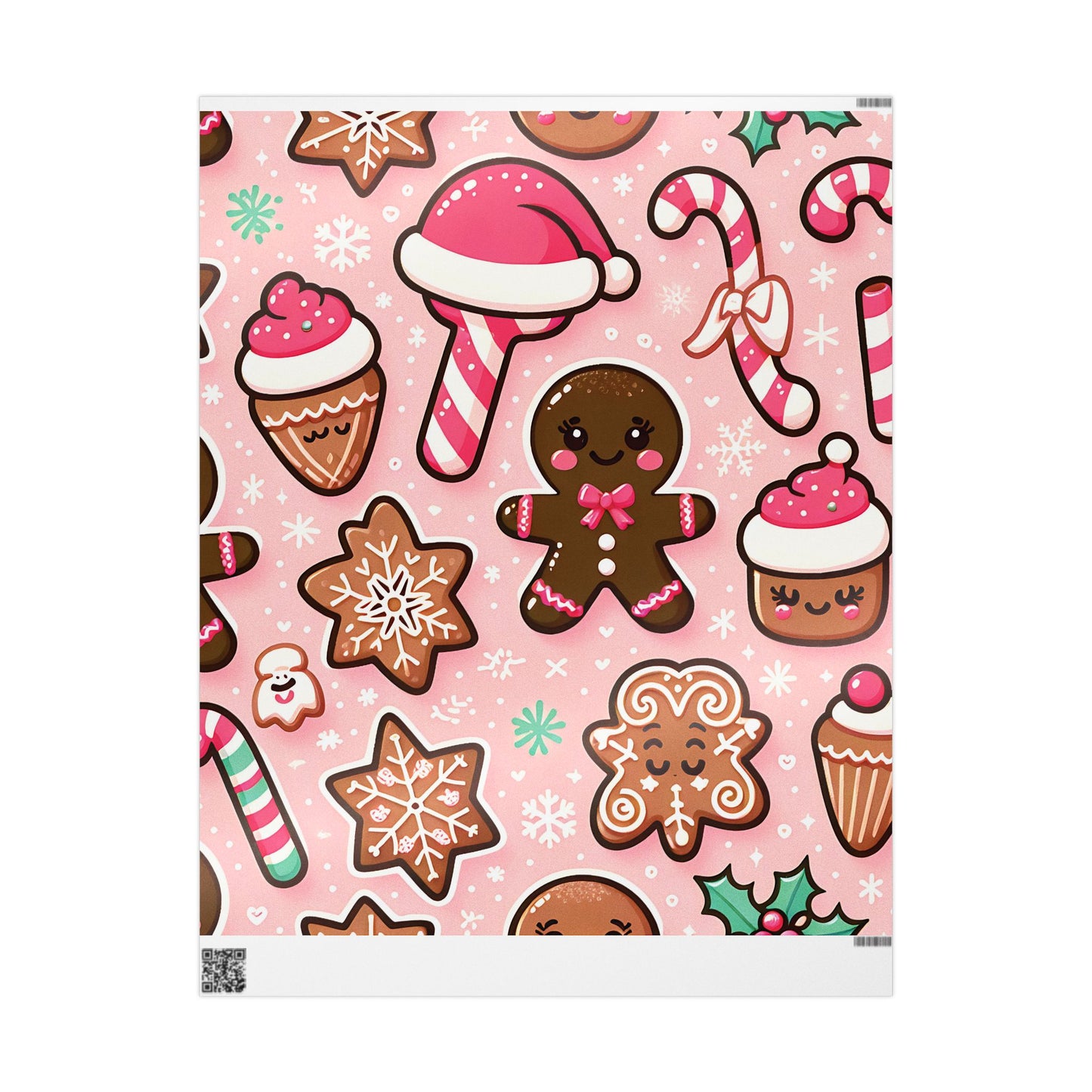 Wrapping Papers - Pink Ginger Bread Holiday Collection - Matte or Glossy Finish - 90gsm Paper