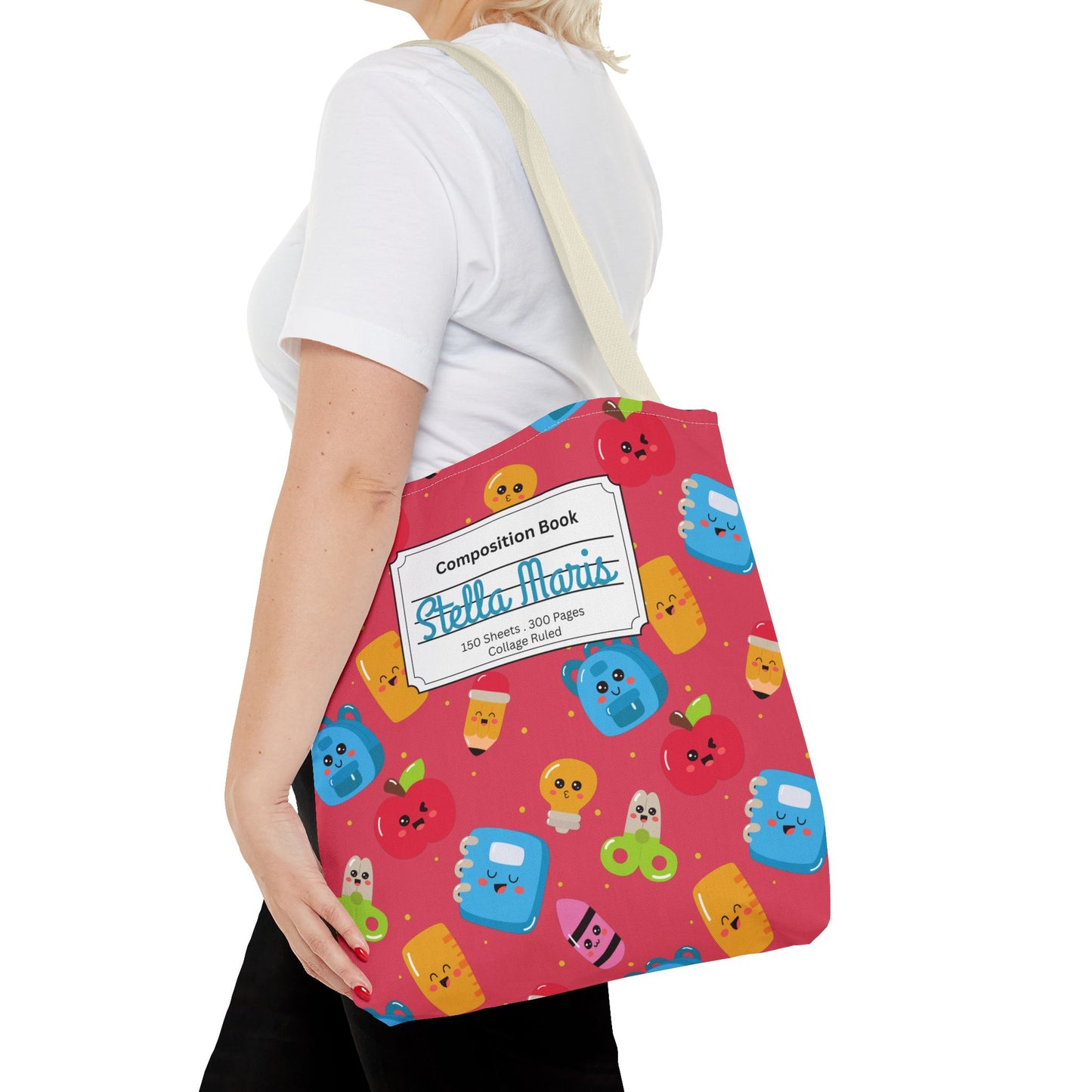 Personalized Kawaii Composition Book Inspired Tote Bag, Back to School Tote, Teacher Gift, Kids Bag, Custom Name Bag, Educational Accessories, Back to School Tote Bag.