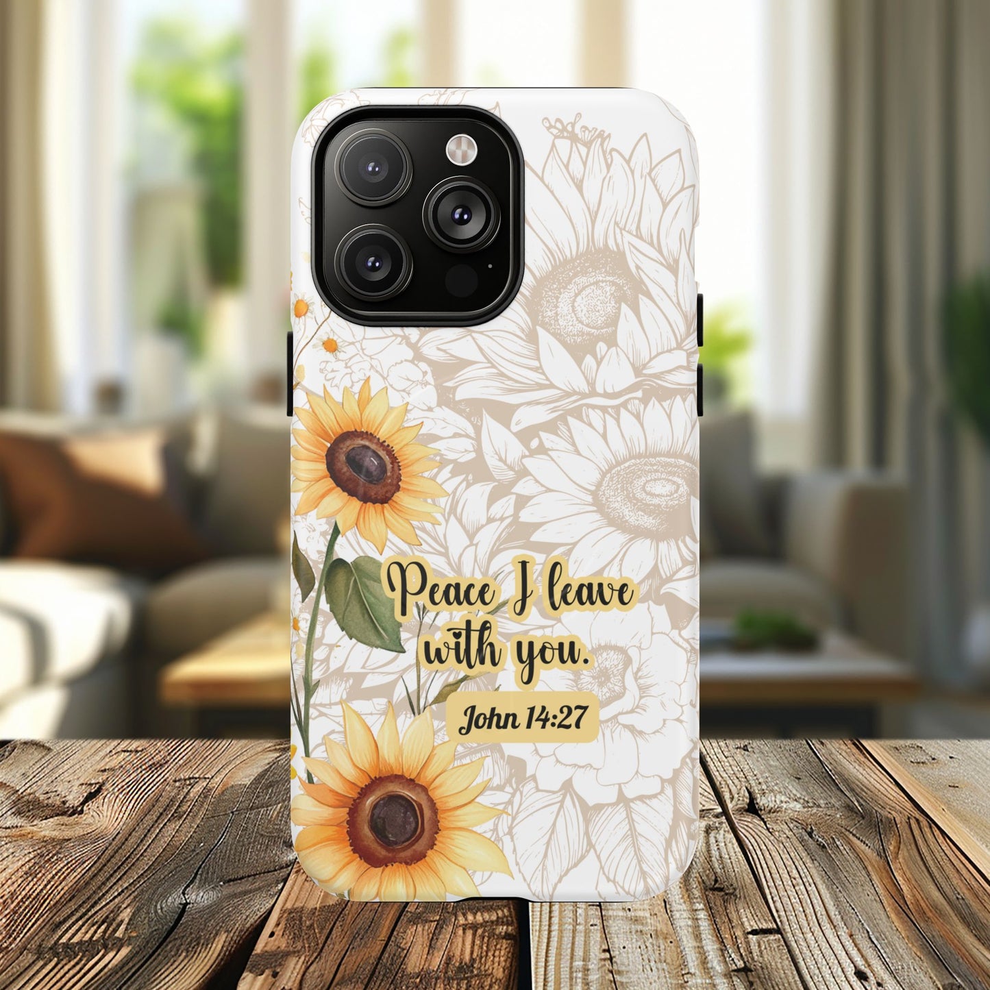 Peace I Leave with You John 14:27,  Inspirational Gift, Tough iPhone Magnetic Case  Scripture, Sunflower Bible Verse, MagSafe® iPhone® Tough Case, iPhone 14, iPhone 15, iPhone 16, Pro, Pro Max, Plus