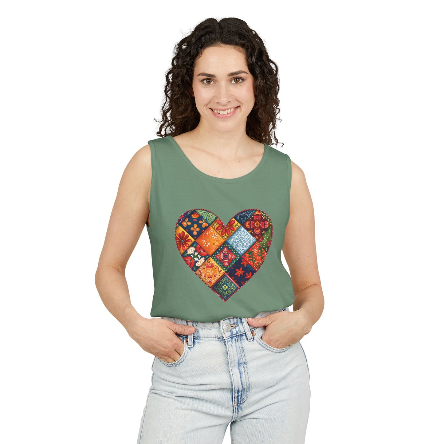 Patched Hearts Unisex Garment-Dyed Tank Top