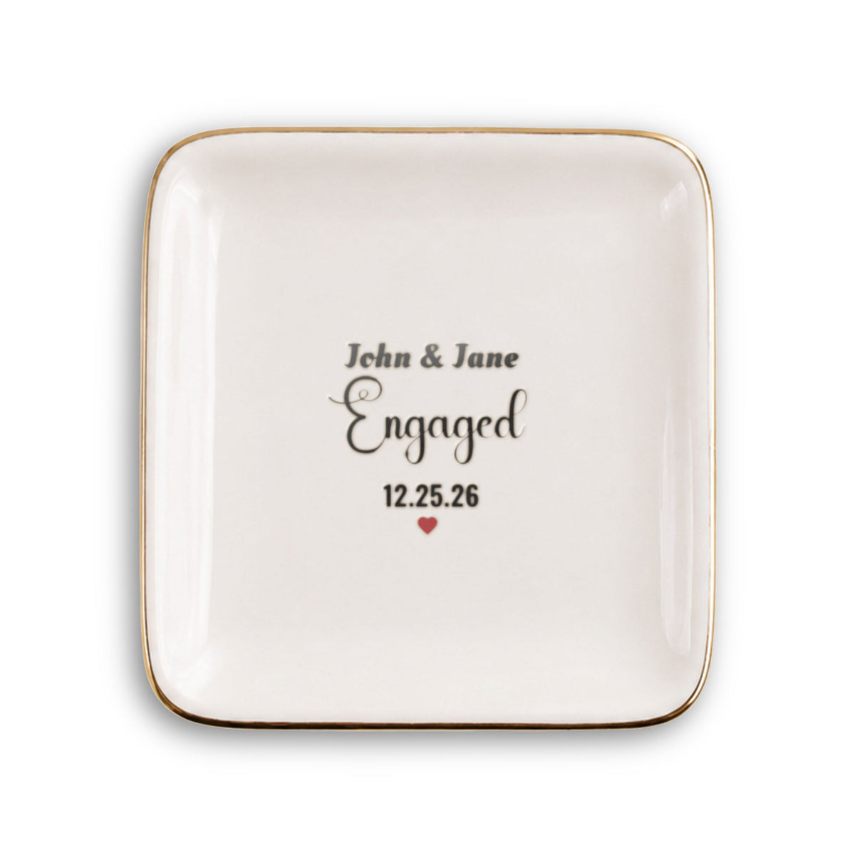 Personalized Engaged Elegant Ceramic Trinket Tray with Gold Edge- gift for wife/girlfriend.