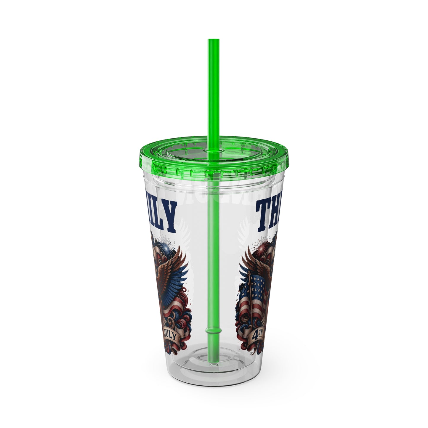 Patriotic Eagle 16oz Tumbler with Straw — "Happy 4th of July" USA Design