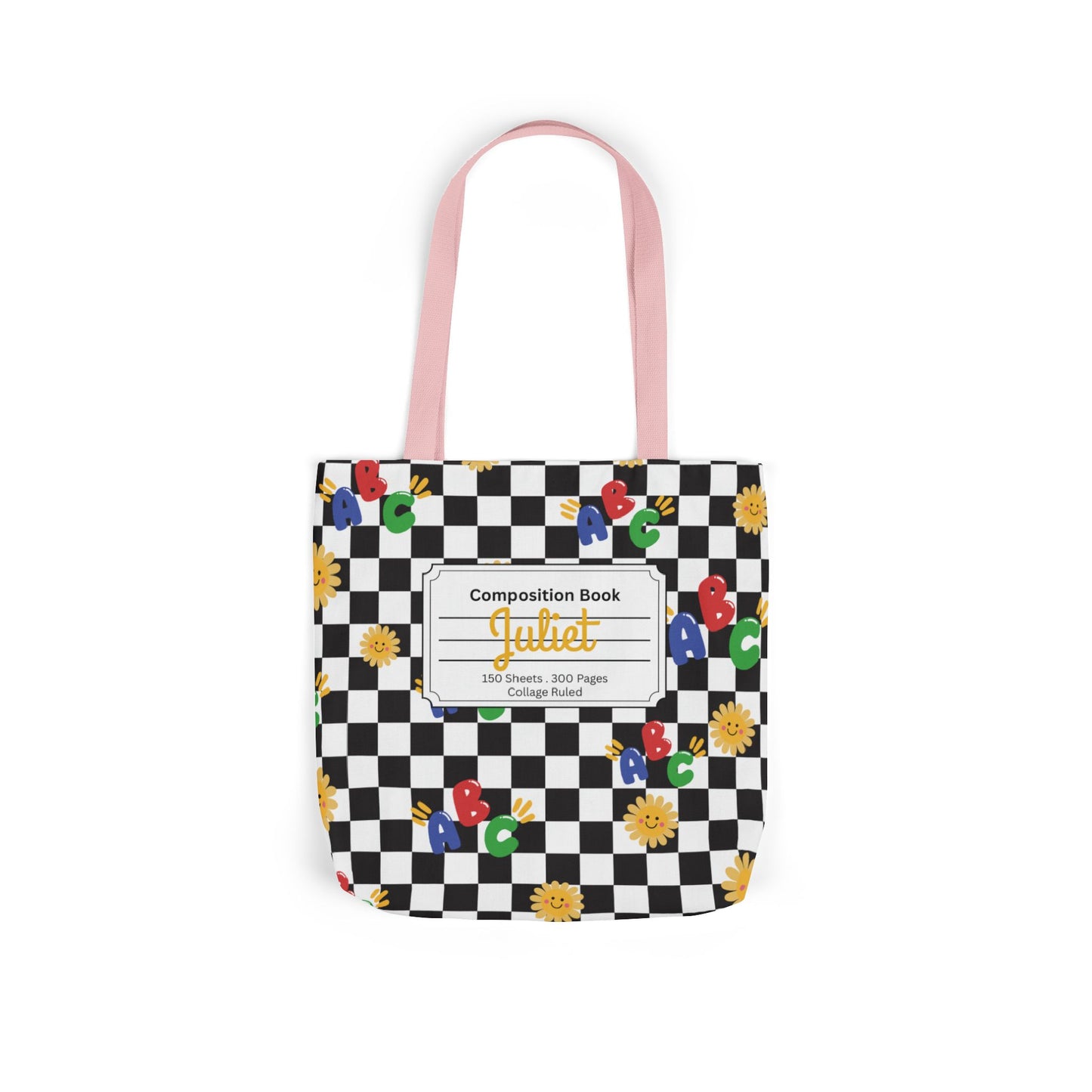 Personalized Schoolyard Chic Composition Book Inspired Canvas Tote Bag with Colorful Straps, Cute School Bag, Eco-Friendly Tote, Back to School Shopping Bag, Teacher Gift Idea