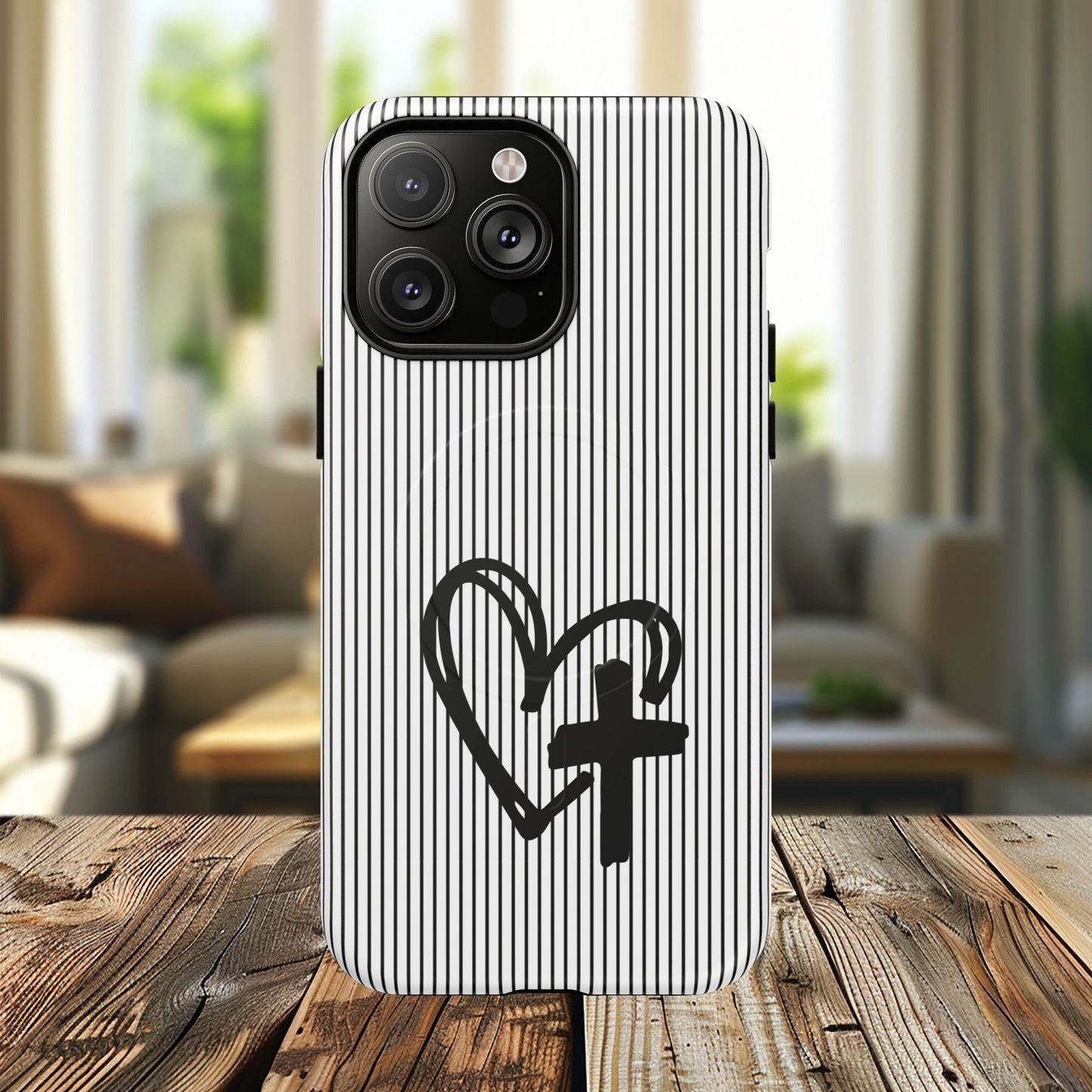 Tough Magnetic Phone Case with Heart & Cross Design, Durable Phone Cover, Unique Gift for Her, Stylish Accessory, Everyday Use