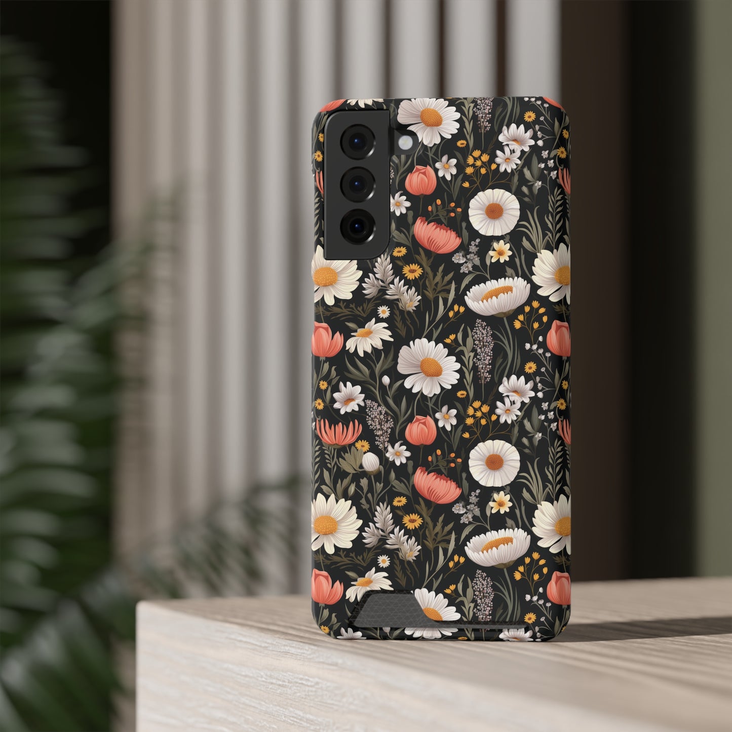 Blossom Elegance: Noir Garden iPhone and Samsung Case With Card Holder