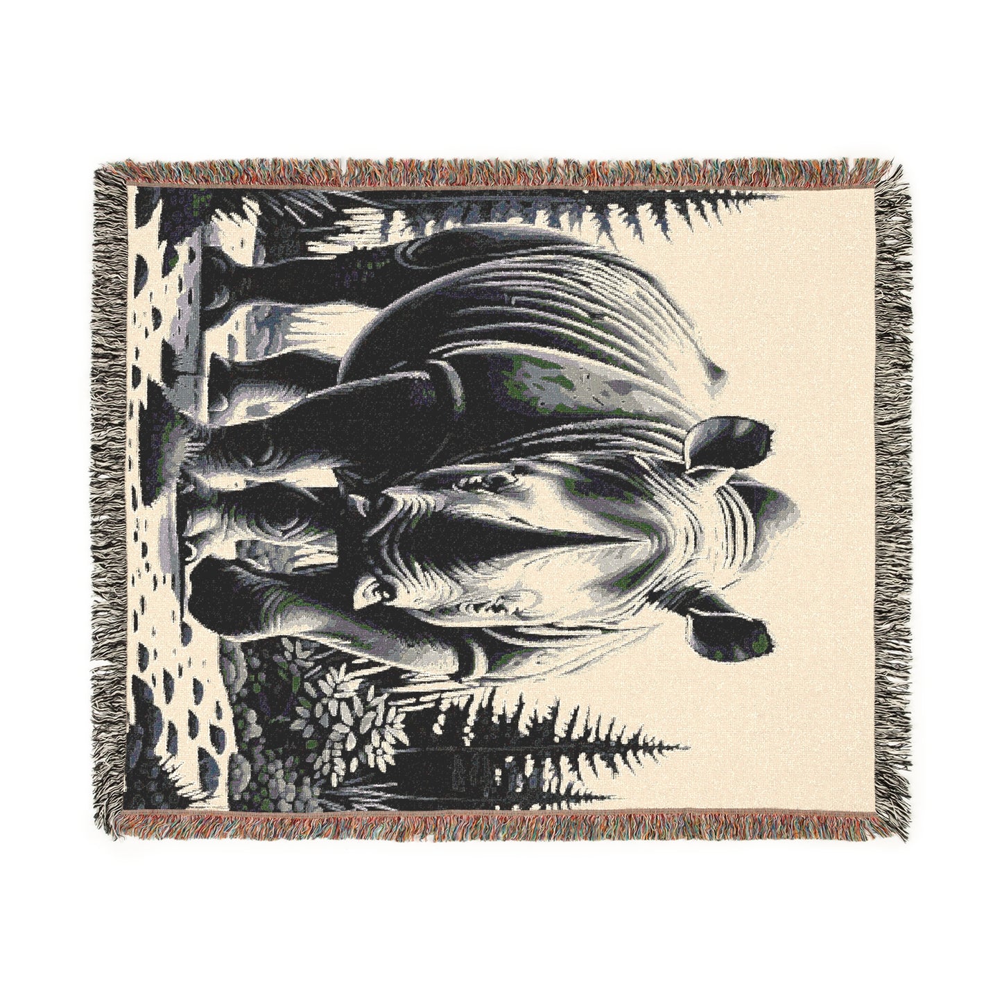 Rhino Illustration Tapestry Woven Blanket