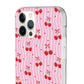 Personalized Cherry Blossom Dreams Flexi Case — Pink Retro Cherry iPhone® 7/8, 11, 12, 13, 14, 15, 16, 17, X/XS, SE, XR, Mini, Pro, Pro Max, Plus Cases.