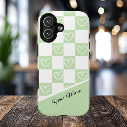Personalized Chic Heart Pattern iPhone Case | Tough Magnetic Cases, Stylish iPhone Protection, Gift for Her, Trendy Accessories, Everyday Use