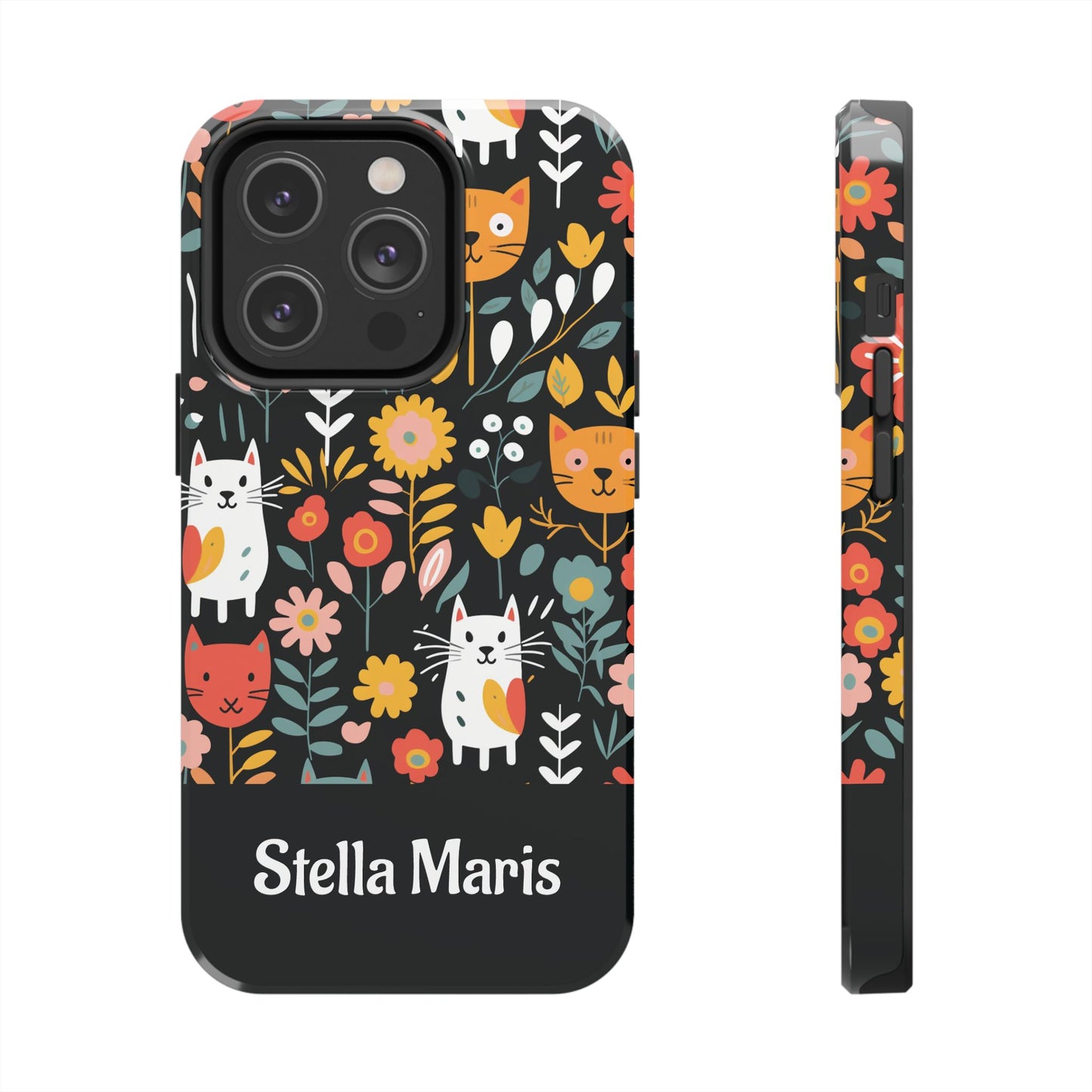 Personalized Whimsical Feline Garden Tough Phone Case — Custom Name iPhone & Samsung