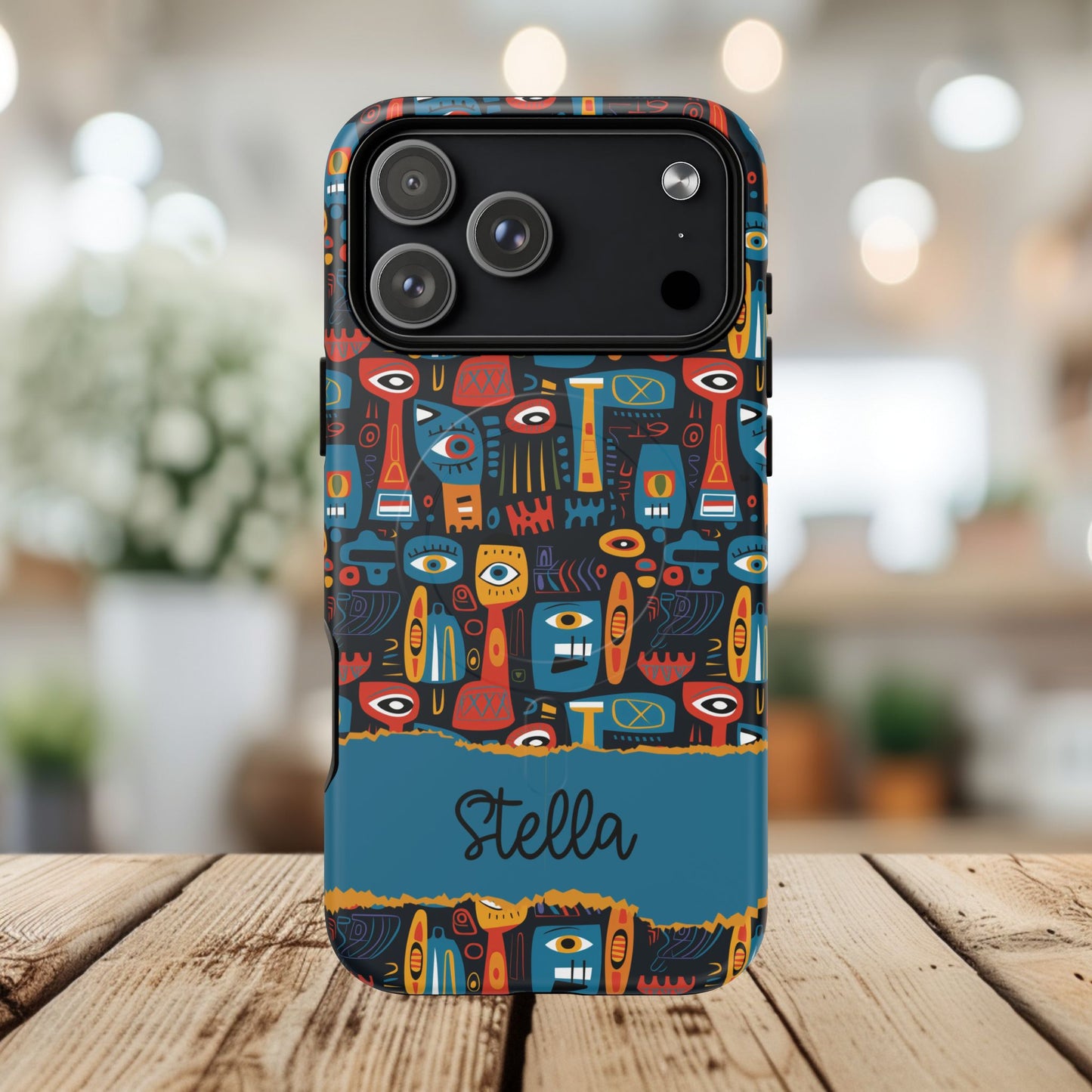 Personalized Tough MagSafe Magnetic iPhone Case — Colorful Abstract Totem Custom Name