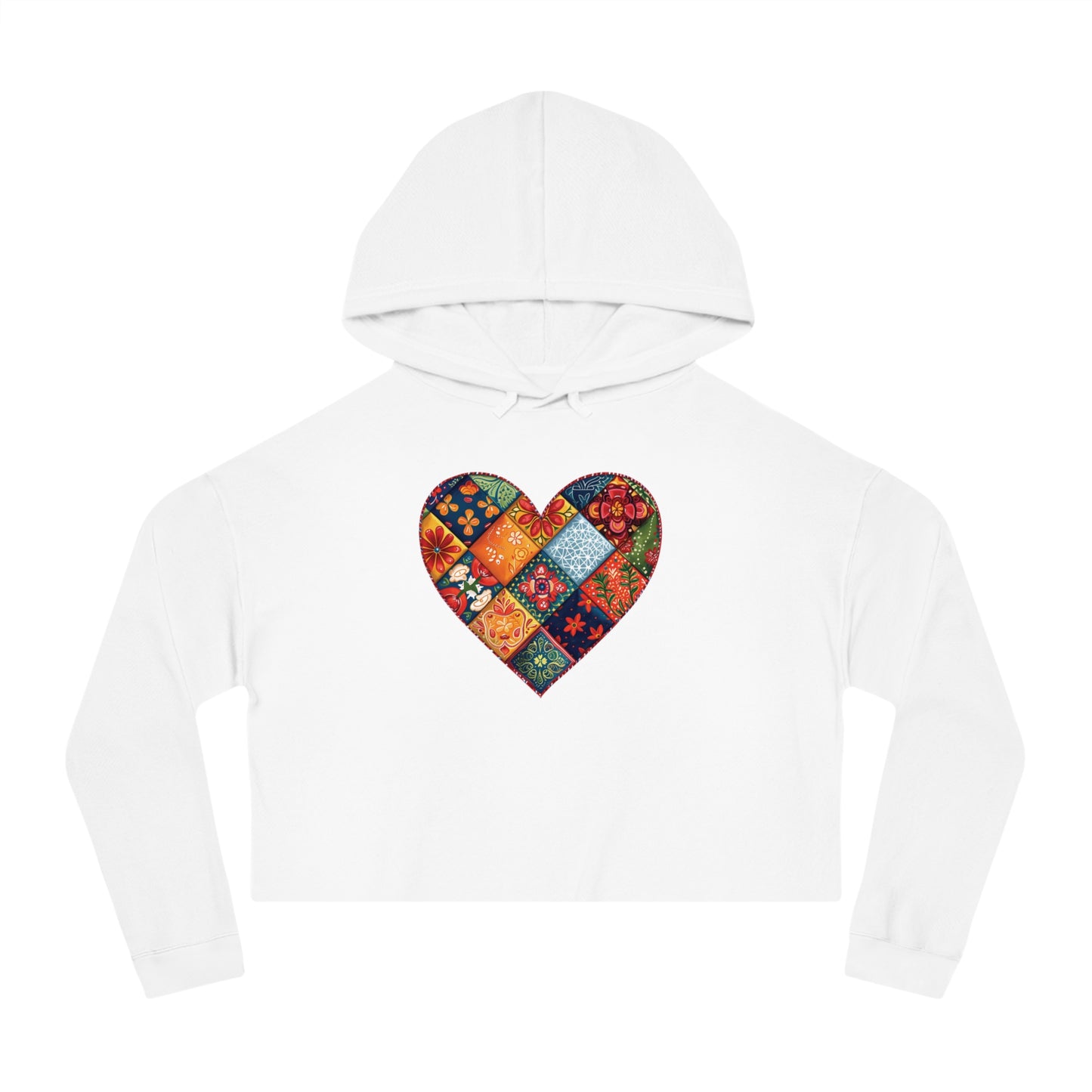 Patchwork Hearts Women’s Cropped Hooded Sweatshirt