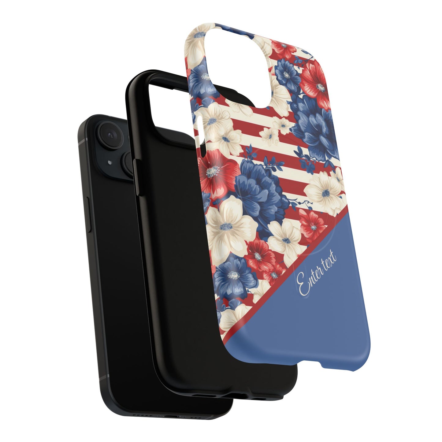 Personalized Stars, Stripes & Petals Tough Magnetic MagSafe Case, Patriotic Cover, Floral Design, Durable Protection, Gift for Her, Summer Vibes