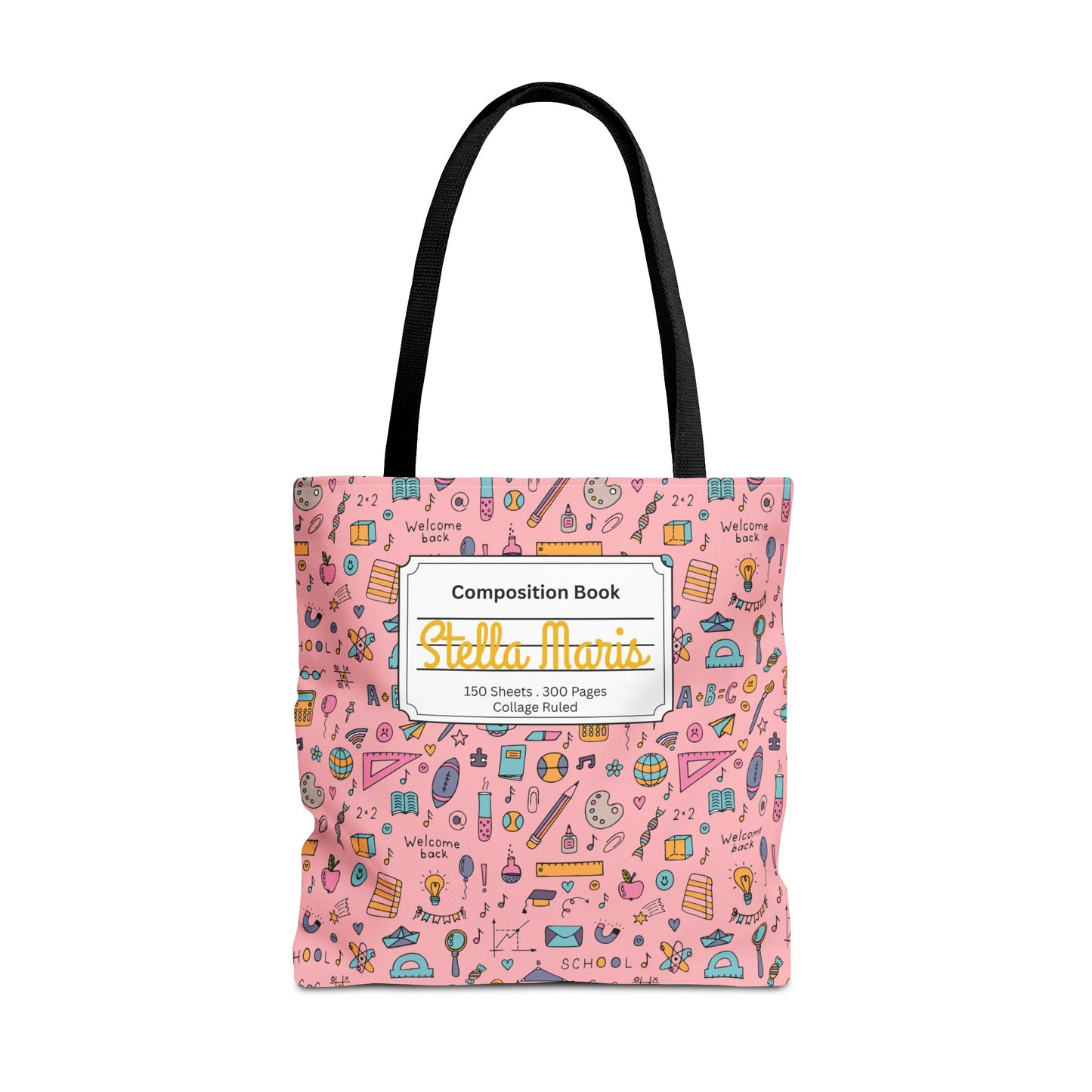 Personalized Pink Chalkboard Chic Composition Book Inspired Tote Bag, Back to School Tote, Teacher Gift, Kids Bag, Custom Name Bag, Educational Accessories, Back to School Tote Bag.