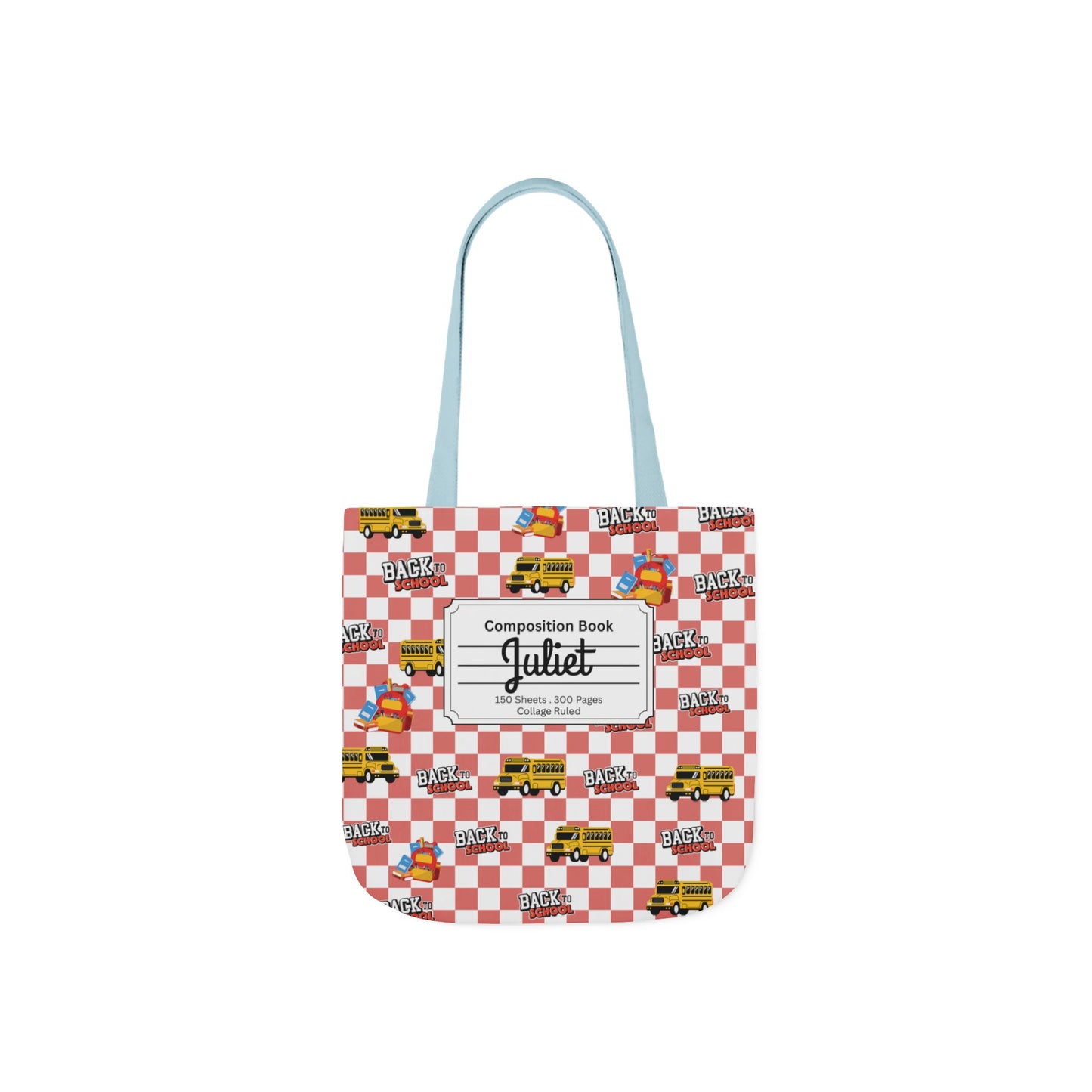 Personalized Red Schoolyard Chic Composition Book Inspired Canvas Tote Bag with Colorful Straps, Cute School Bag, Eco-Friendly Tote, Back to School Shopping Bag, Teacher Gift Idea