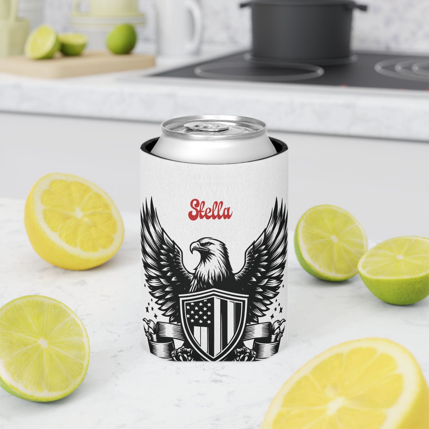 Personalized Patriotic Eagle with Shield Design Can Cooler — (Custom Name)