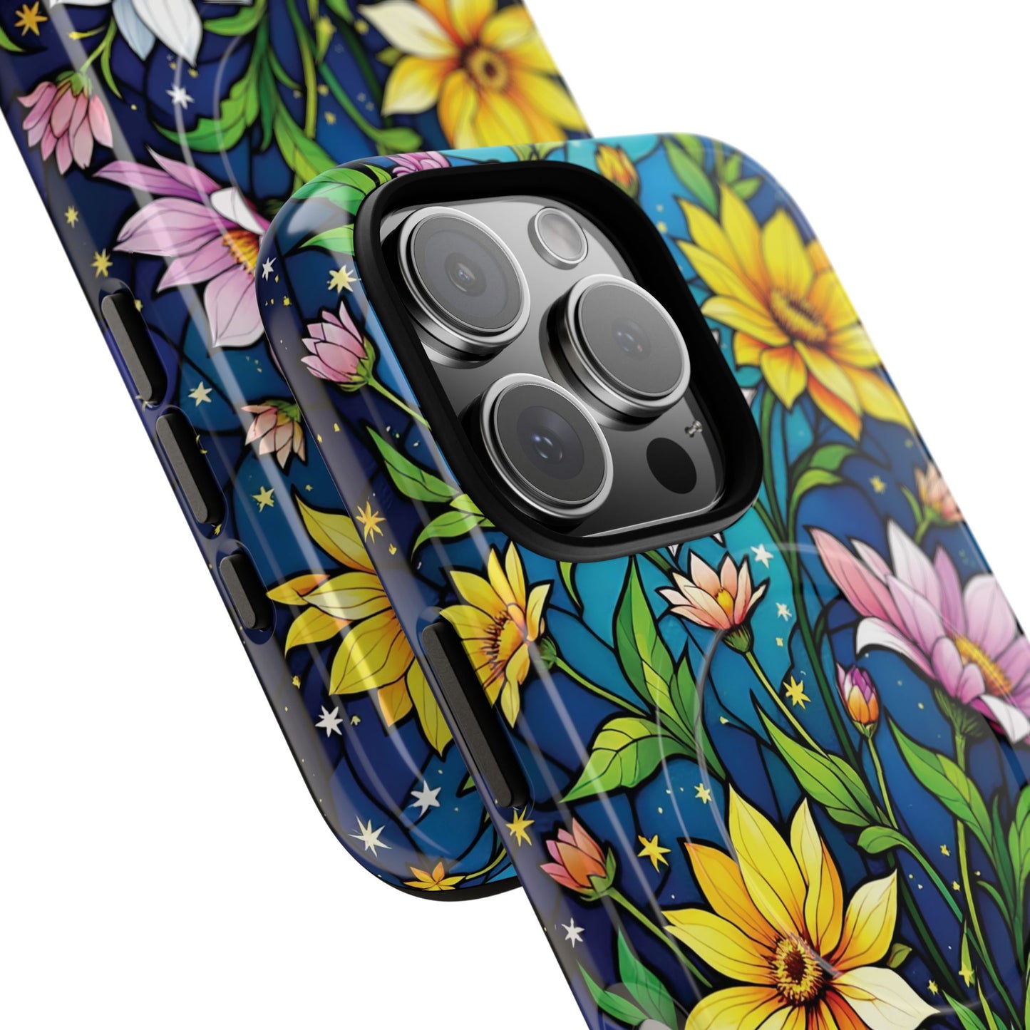 Flower Garden Stained Glass Phone Case, Tough Magnetic Cases, Floral Phone Cover, Durable Phone Accessories, Spring Gift, Birthday Present