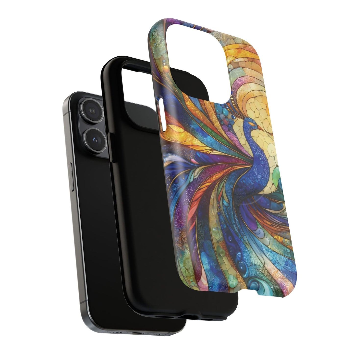 Mosaic Peacock Feathers Magnetic Phone Case, Tough Phone Shell, Vibrant Art Case, Gift for Her, Unique Phone Accessory, Wildlife Lover's Gift, Stained Glass Case.