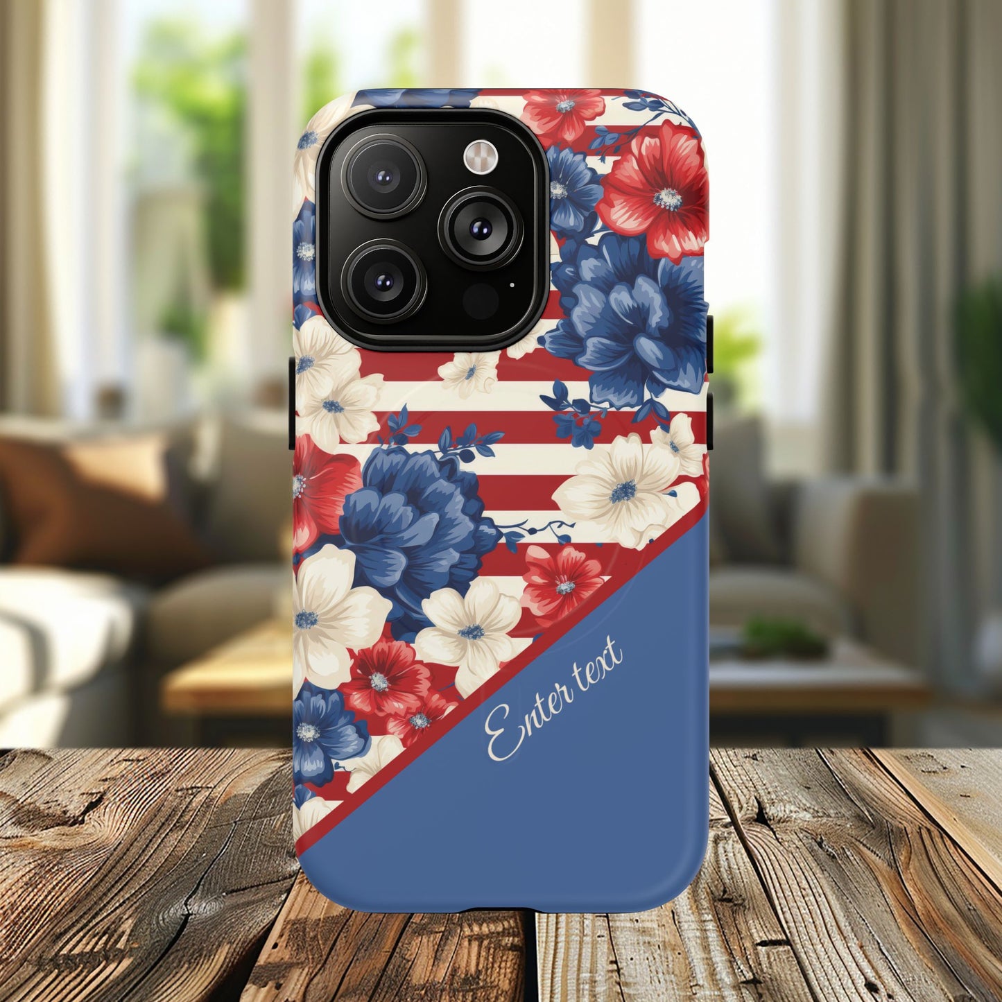 Personalized Stars, Stripes & Petals Tough Magnetic MagSafe Case, Patriotic Cover, Floral Design, Durable Protection, Gift for Her, Summer Vibes