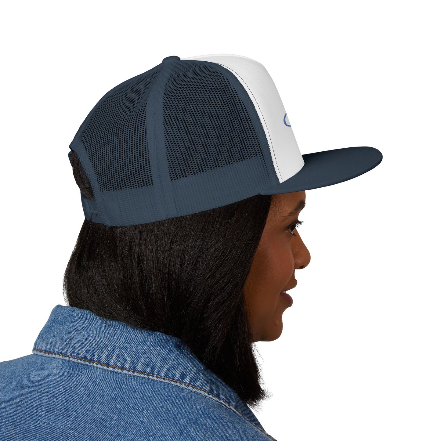 Navy 'ELOHIM, GENESIS 1:1'  Embroidered 5 Panel Trucker Cap | Casual Style Hat, Adjustable, Unisex, Perfect Gift for Outdoors, Festivals, Daily Wear
