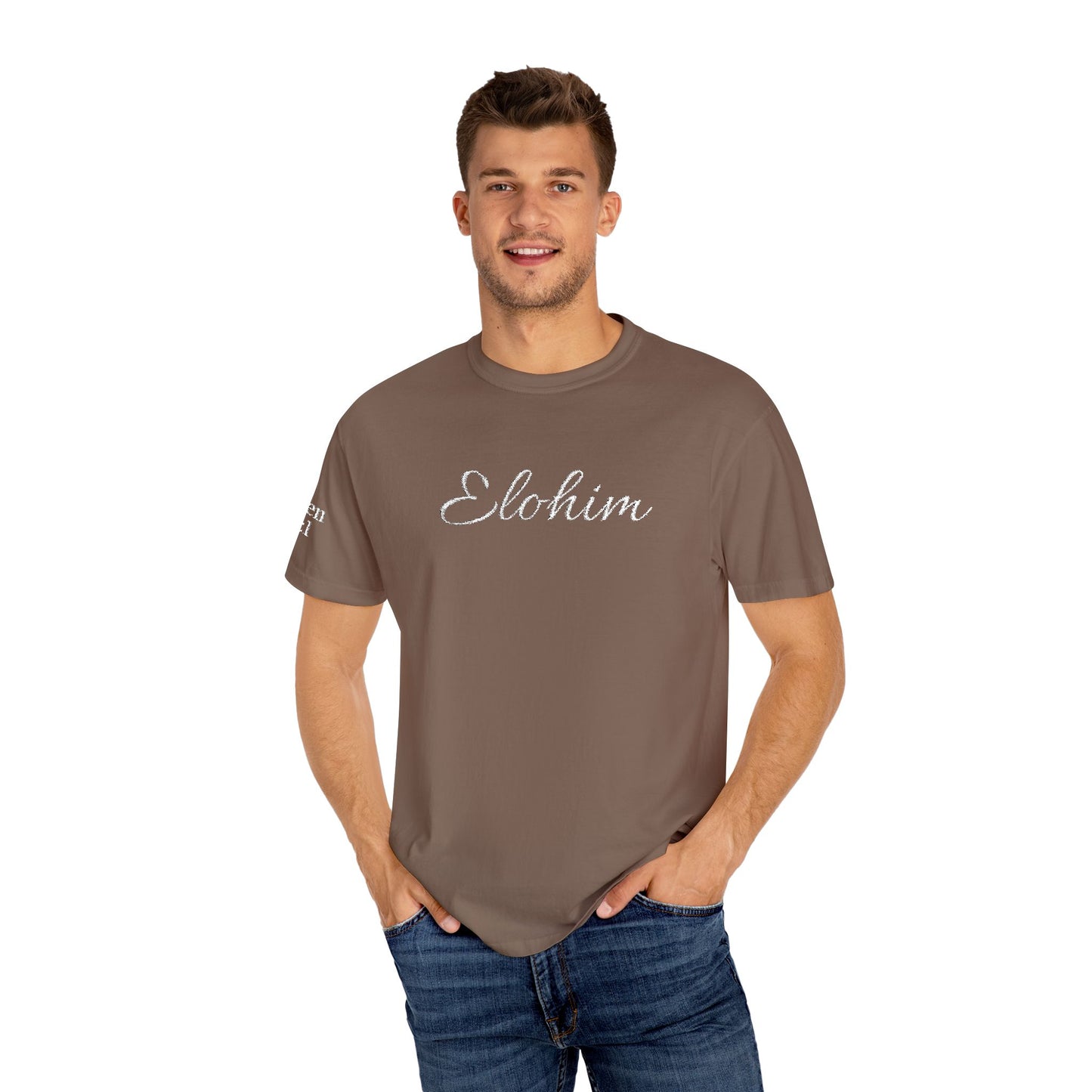 Embroidery 'ELOHIM, GENESIS 1:1' - Faith-Based Unisex Garment-Dyed Comfort Colors T-shirt, Faith Gift Tee, Religious Tee, Embroidery Tee.
