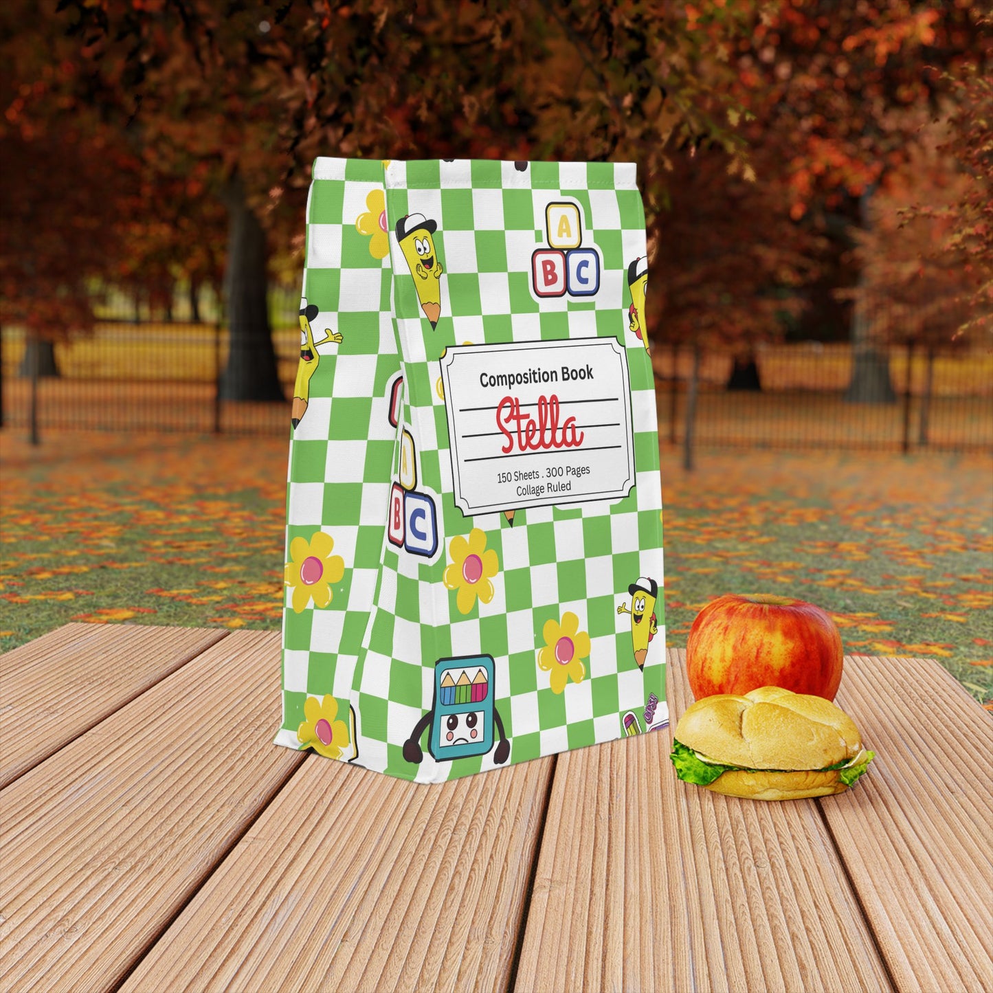 Custom Green SchoolYard Chic Composition Book Inspired Stylish Polyester Lunch Box for Kids - Perfect for School, Picnics, or Snacks | Personalized ABC Design, Back to School, Family [...]