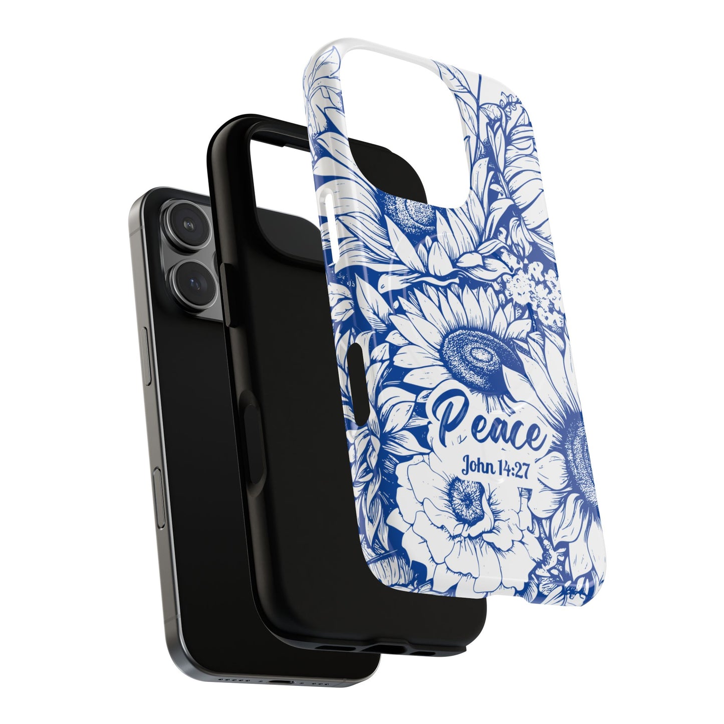 Peace I Leave with You John 14:27, Inspirational Gift, Tough iPhone Magnetic Case Scripture, Sunflower Bible Verse, MagSafe® iPhone® Tough Case, iPhone 14, iPhone 15, iPhone 16, Pro, Pro Max, Plus.